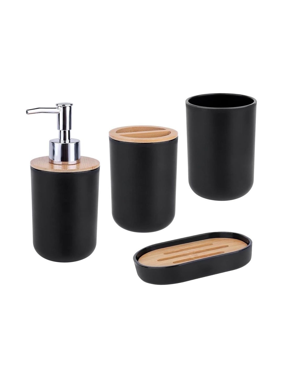 MAYCREATE Black 4 piece Solid Plastic Bath Accessories Set-image-34