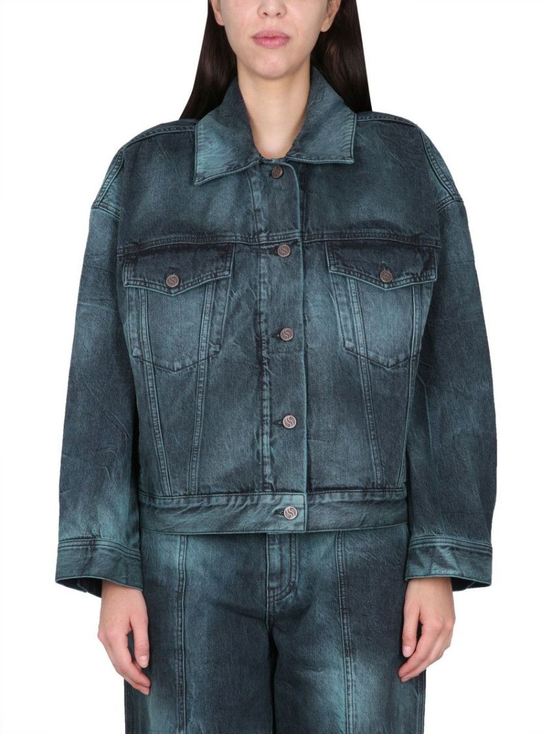 Stella McCartney Blue Tie-Dye Shirt Collar Jacket-image-21