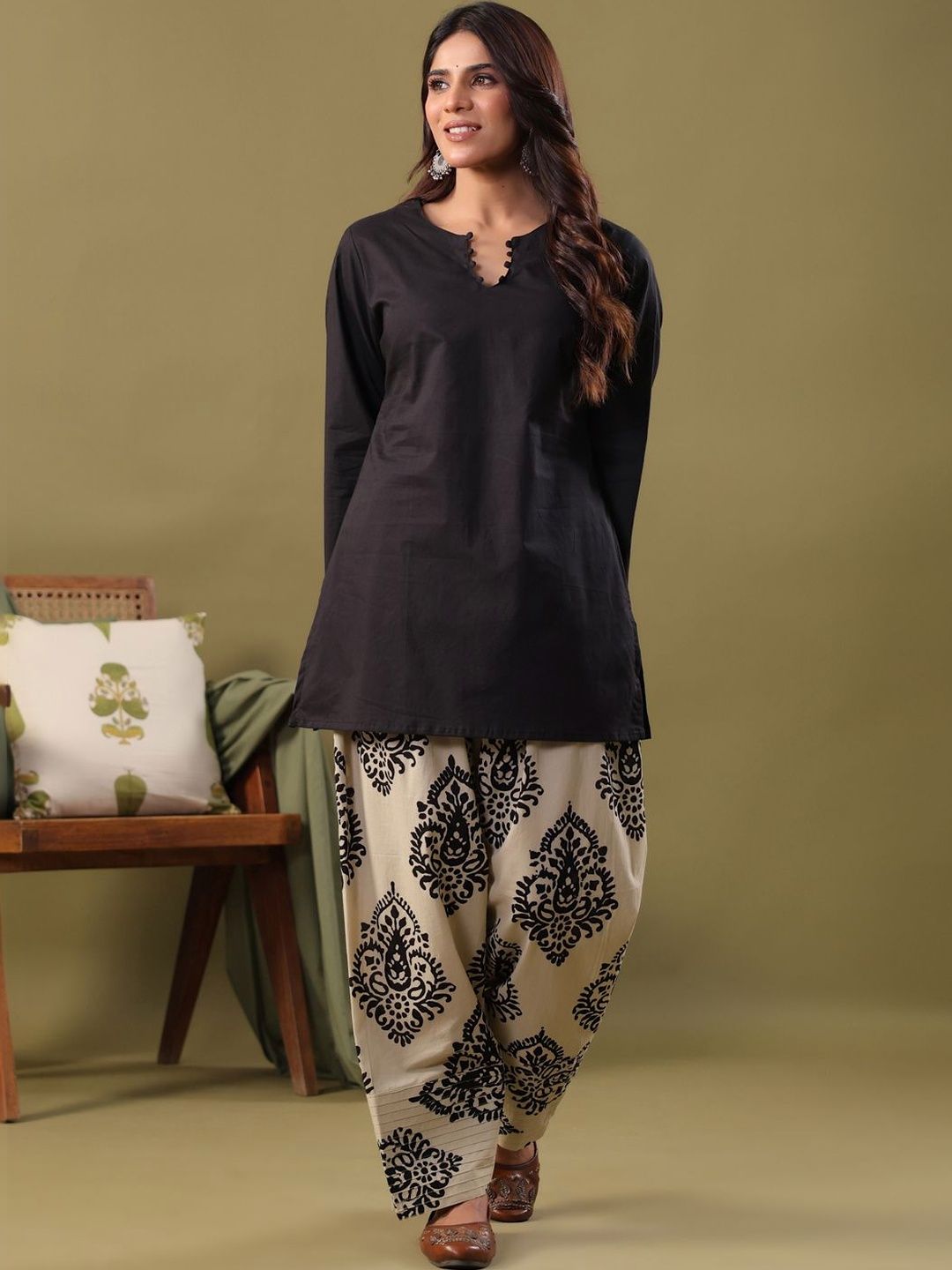 Rimeline Women Ethnic Motifs Regular Pure Cotton Kurti with Dhoti Pants-picture-45