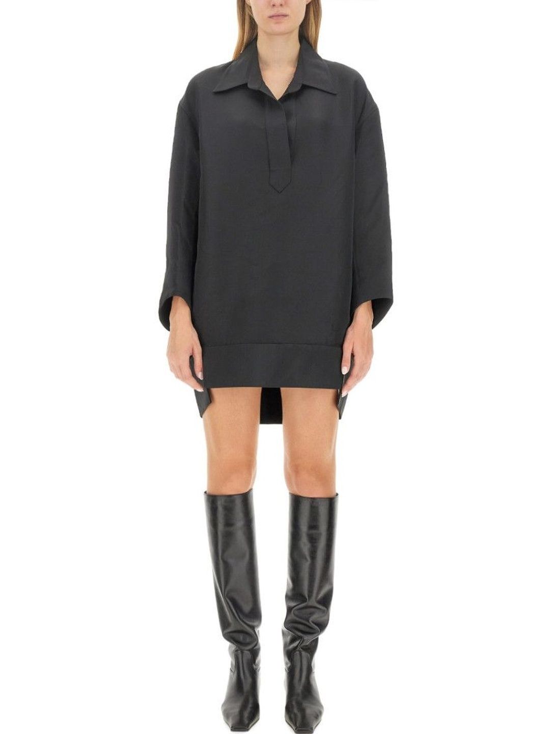 Khaite Black Shirt Collar Mini Dress-picture-52