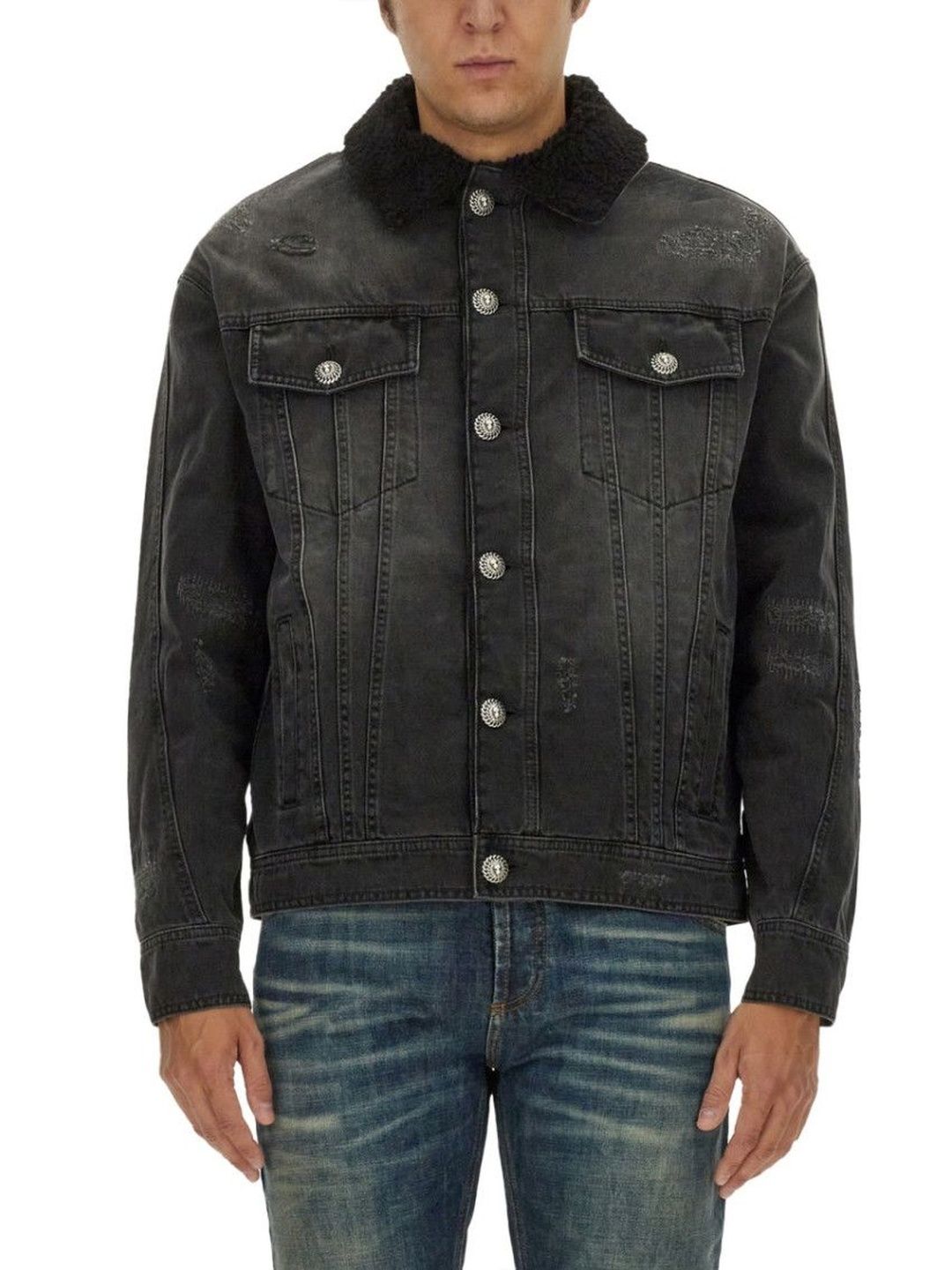 Balmain Black Distressed Shirt Collar Jacket-picture-12