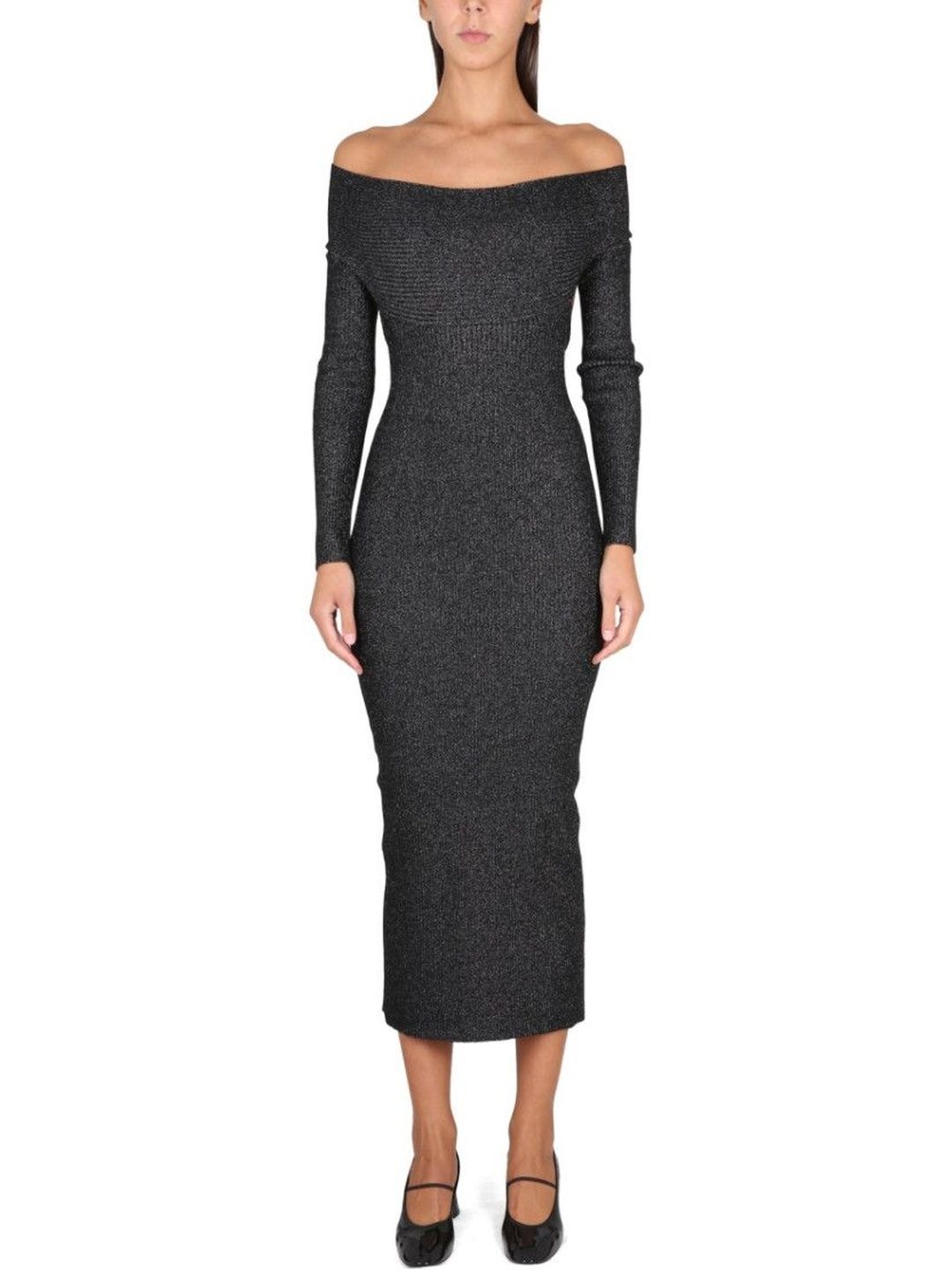 Khaite Black Textured Off Shoulder Midi Dress-picture-25