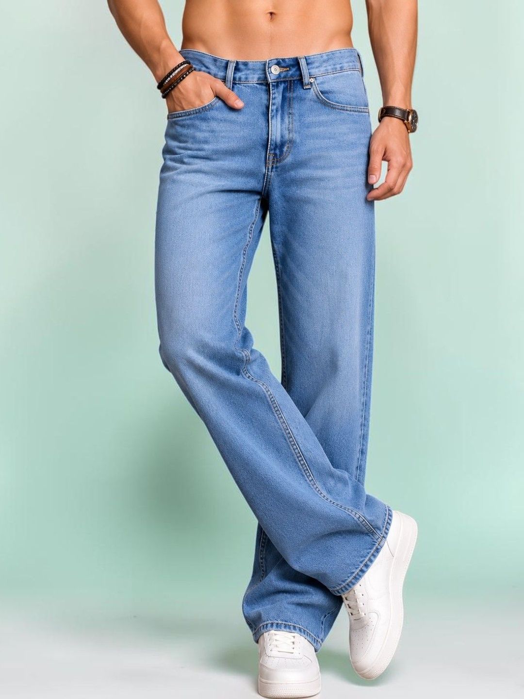 HAUWER Men Jean Straight Fit Mid-Rise Light Fade Stretchable Jeans-picture-25