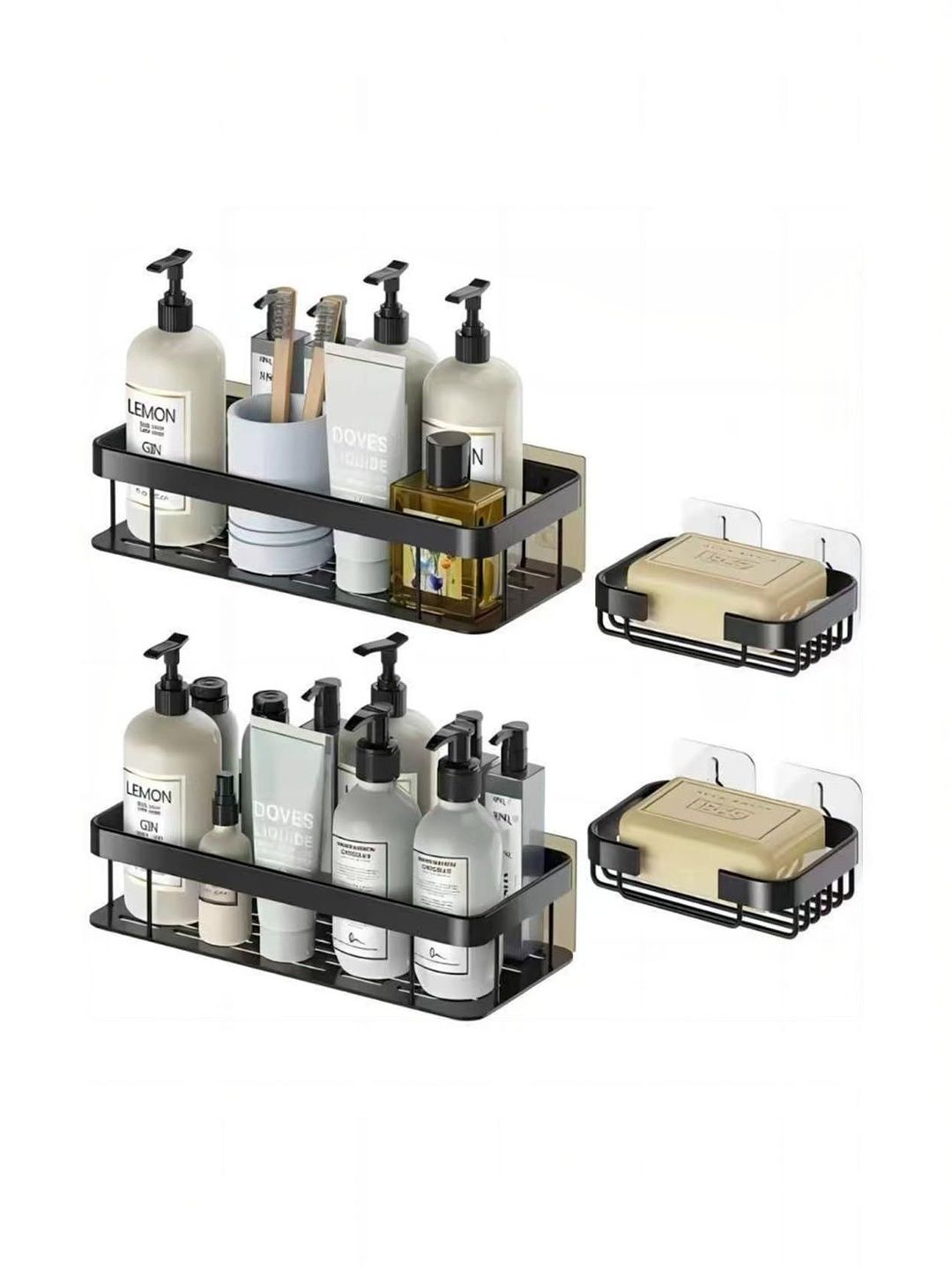 MAYCREATE Black 4 piece Solid Aluminium Bathroom Caddy-picture-10
