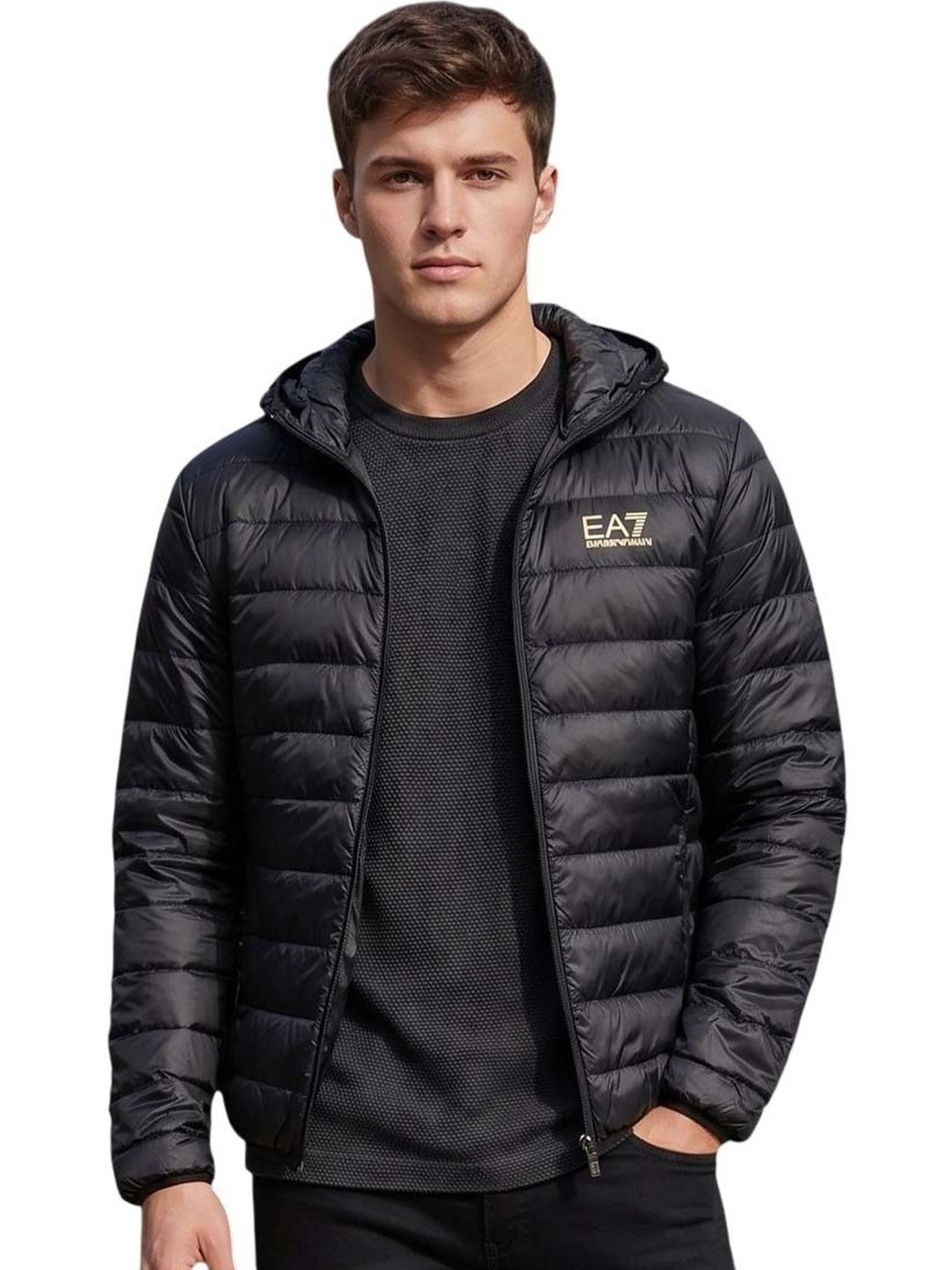 EA7 Emporio Armani Black Quilted Hood Jacket-picture-41