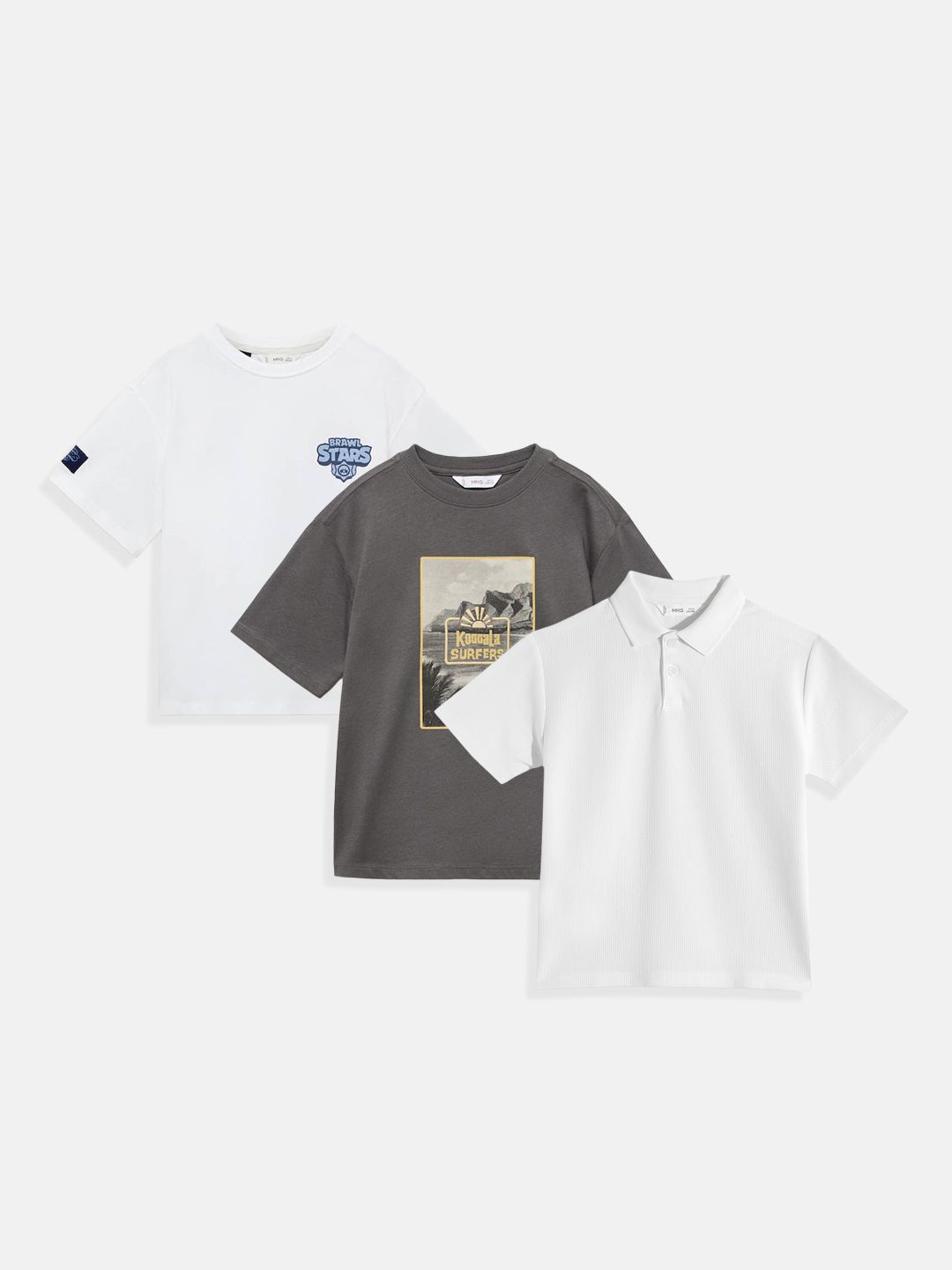 Mango Kids Boys Pack of 3 Printed Drop-Shoulder Sleeves Pure Cotton T-shirt-picture-32