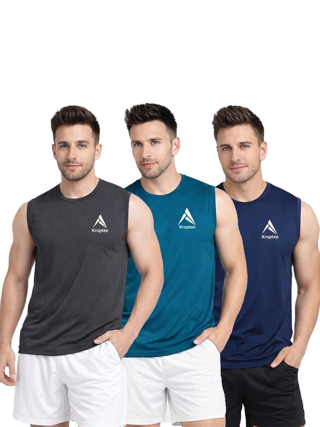 Kroptee Pack of 3 Cotton Blend Gym Vest-picture-40