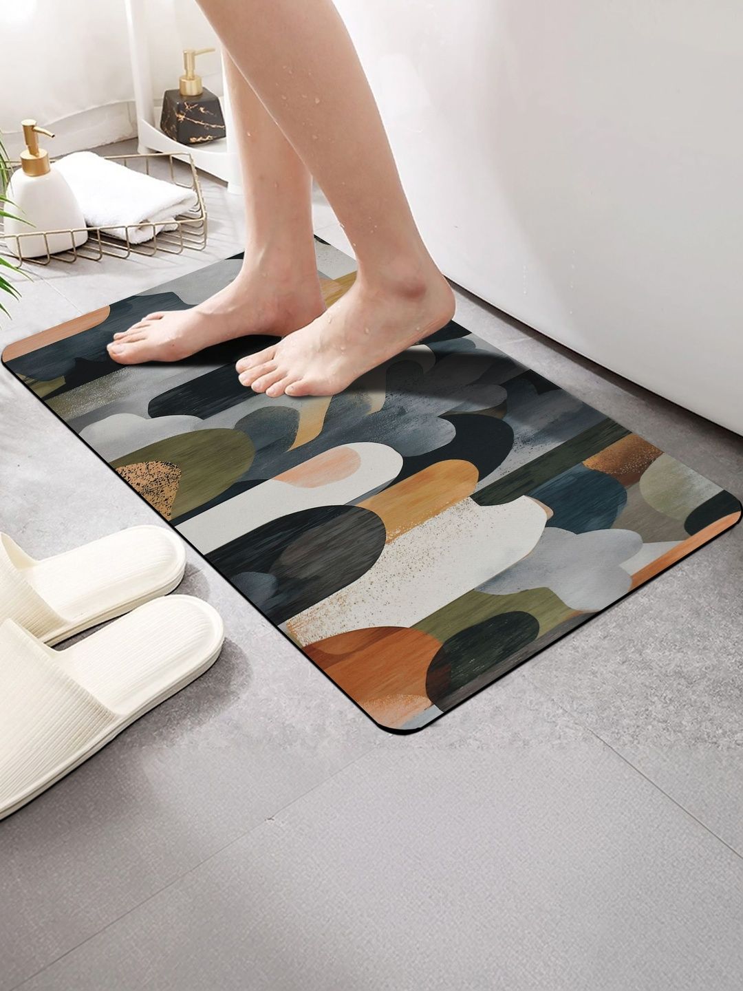 FINE TEX WORLD Black & Grey Printed Water Absorbable Anti-Skid Doormats-picture-32