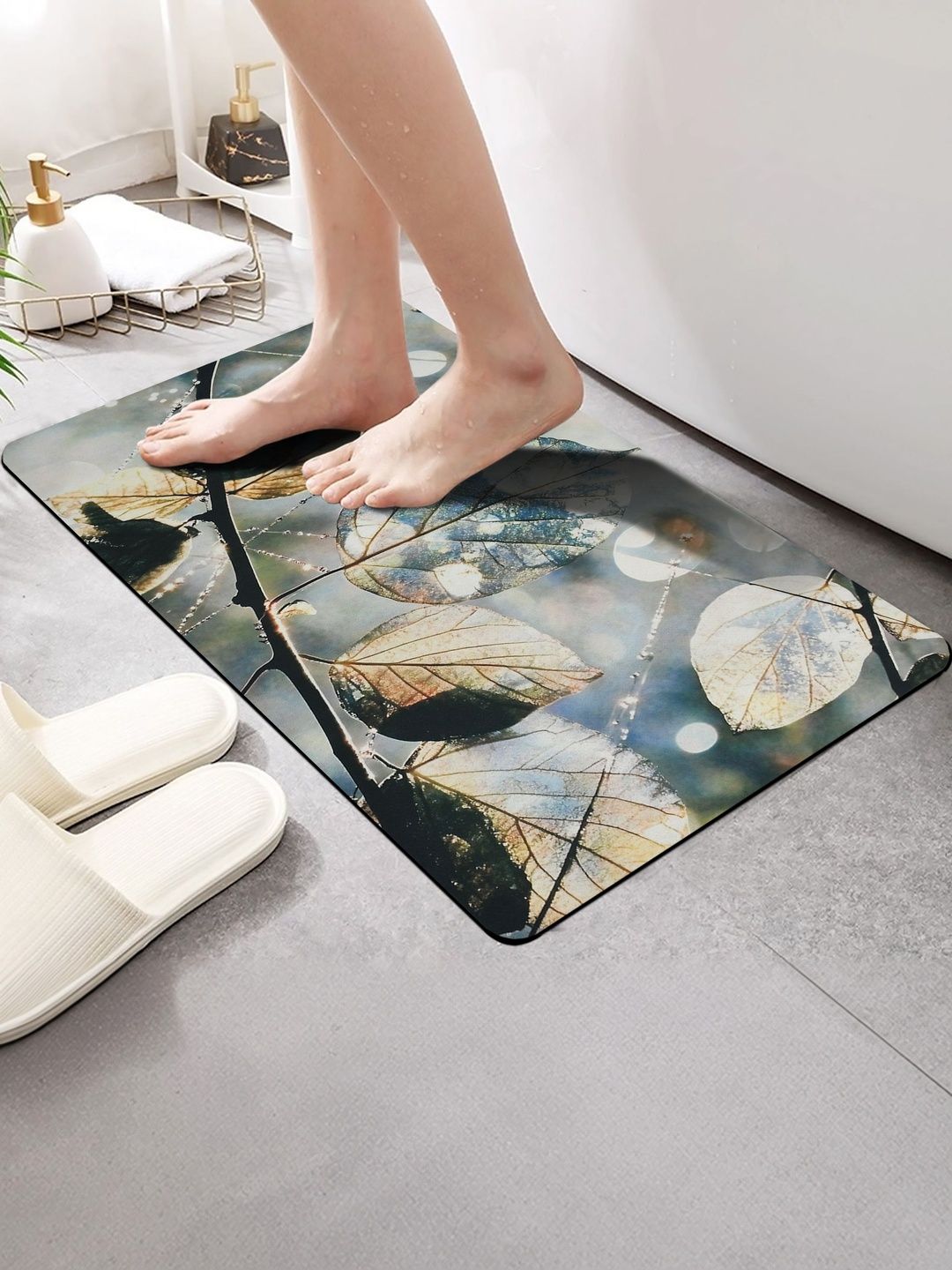 FINE TEX WORLD Black & Grey Printed Water Absorbable Anti-Skid Doormats-picture-31