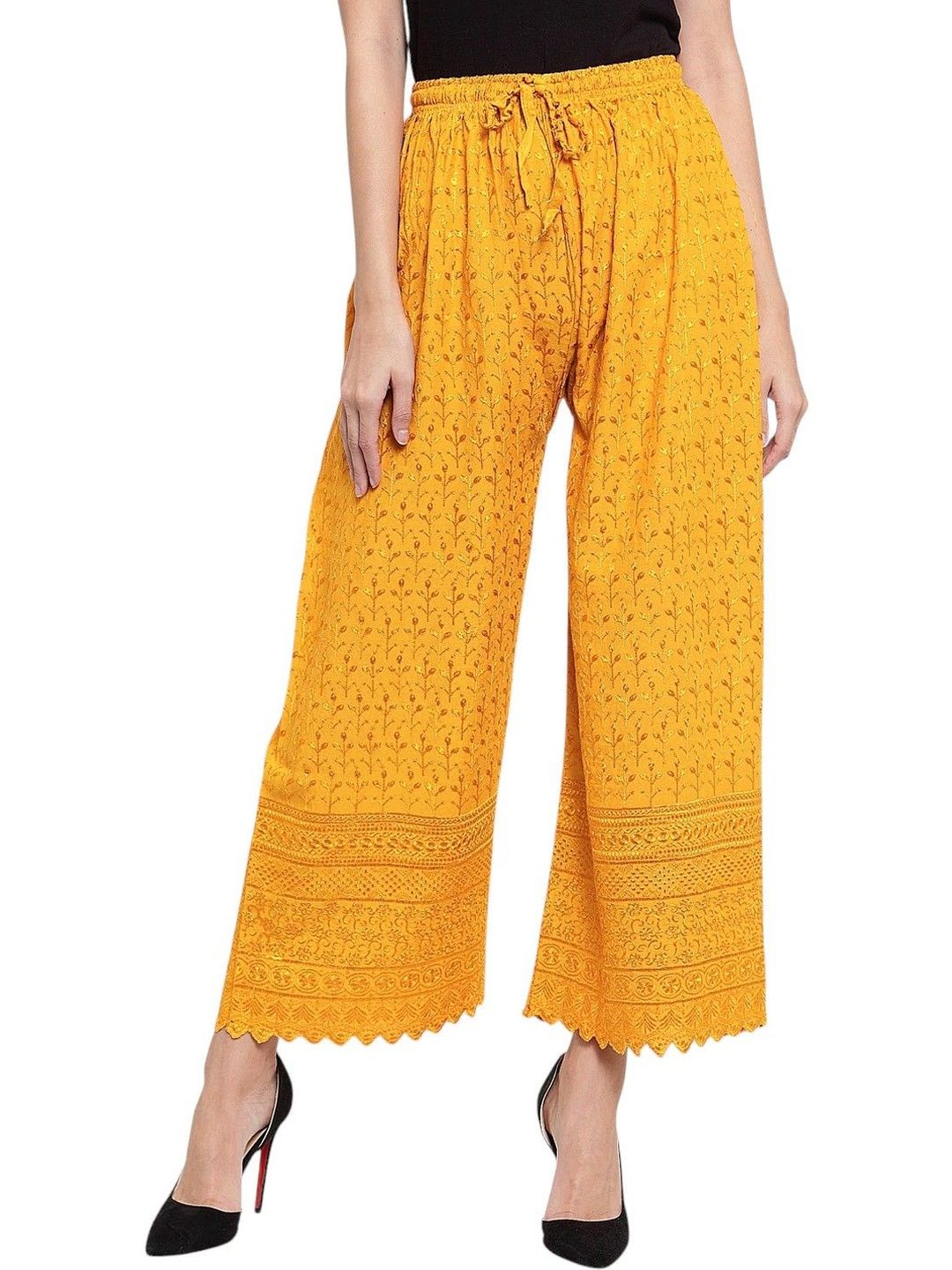 OMAYA Women Floral Embroidered Knitted Cropped Ethnic Palazzos-picture-31