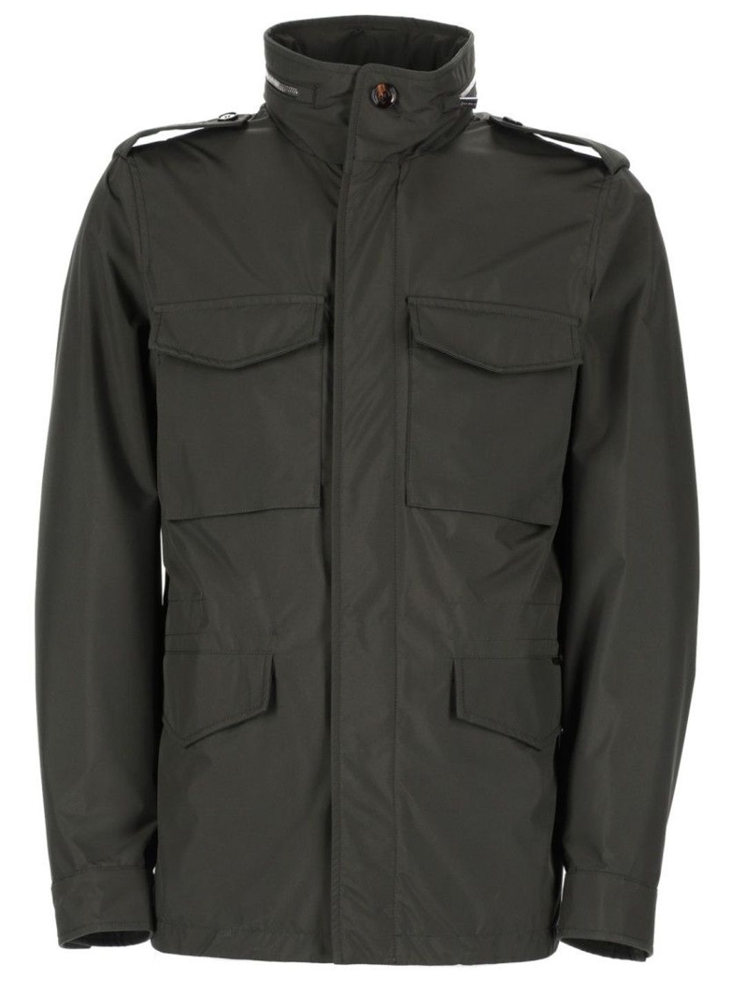 Moorer Olive Solid Mandarin Collar Jacket-image-37