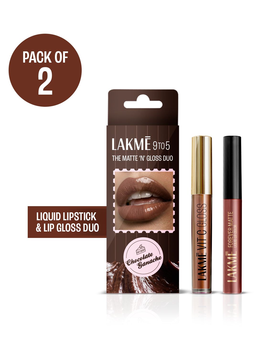 Lakme 9 To 5 The Matte N Glow Liquid Lipstick 2.5 ml + Gloss Kit 5.6 ml- Chocolate Ganache-picture-55