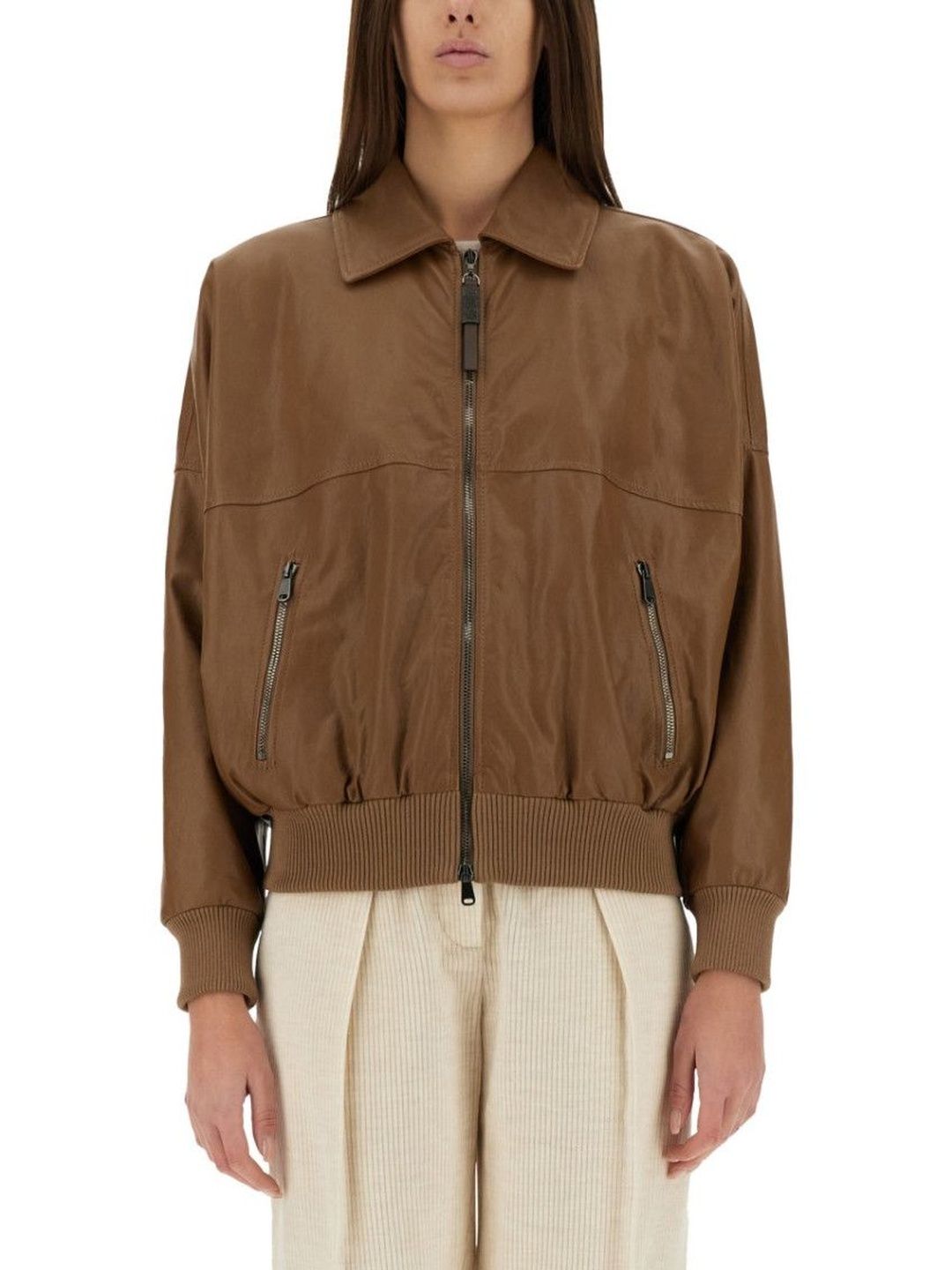 Brunello Cucinelli Brown Solid Shirt Collar Jacket-picture-26