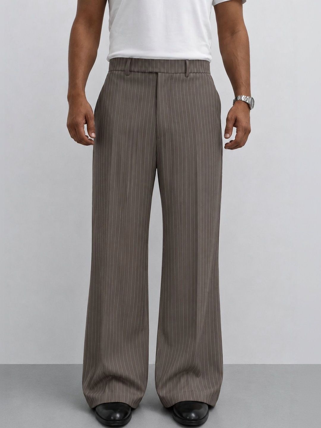 NOWI Men Striped Relaxed Easy Wash Trousers-picture-43