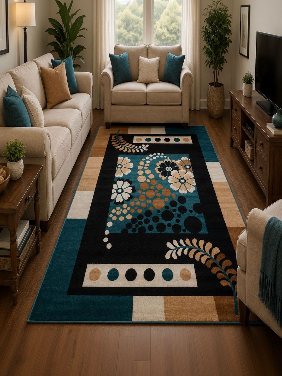 Myntra Elegant Homes Beige Floral Anti-Skid Polypropylene Carpet-picture-38