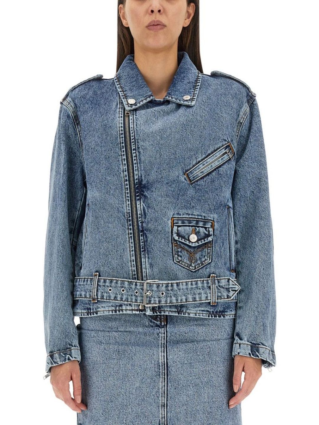 MOSCHINO Blue Solid Shirt Collar Jacket-picture-11