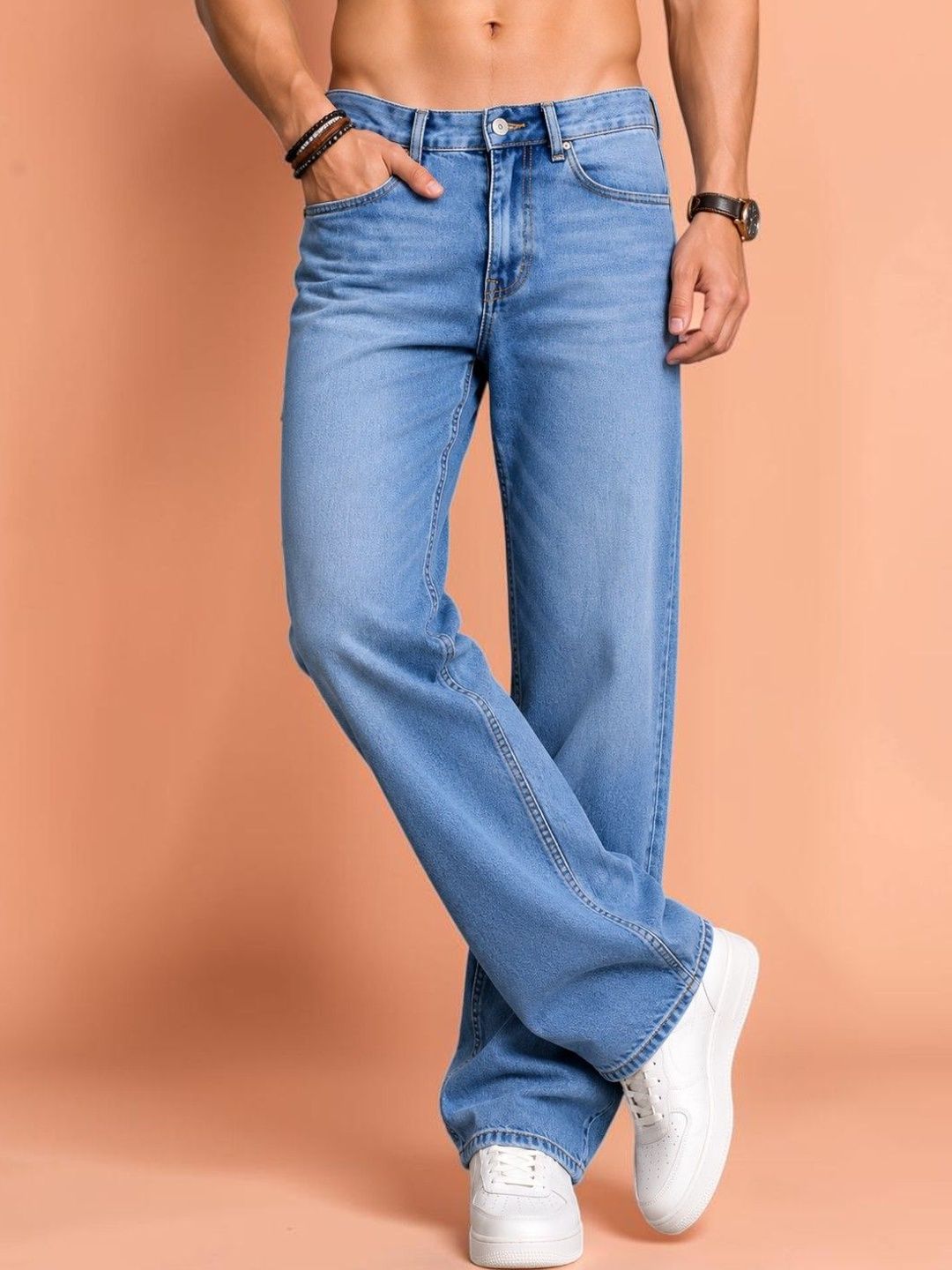 HAUWER Men Jean Straight Fit Mid-Rise Light Fade Stretchable Jeans-picture-27