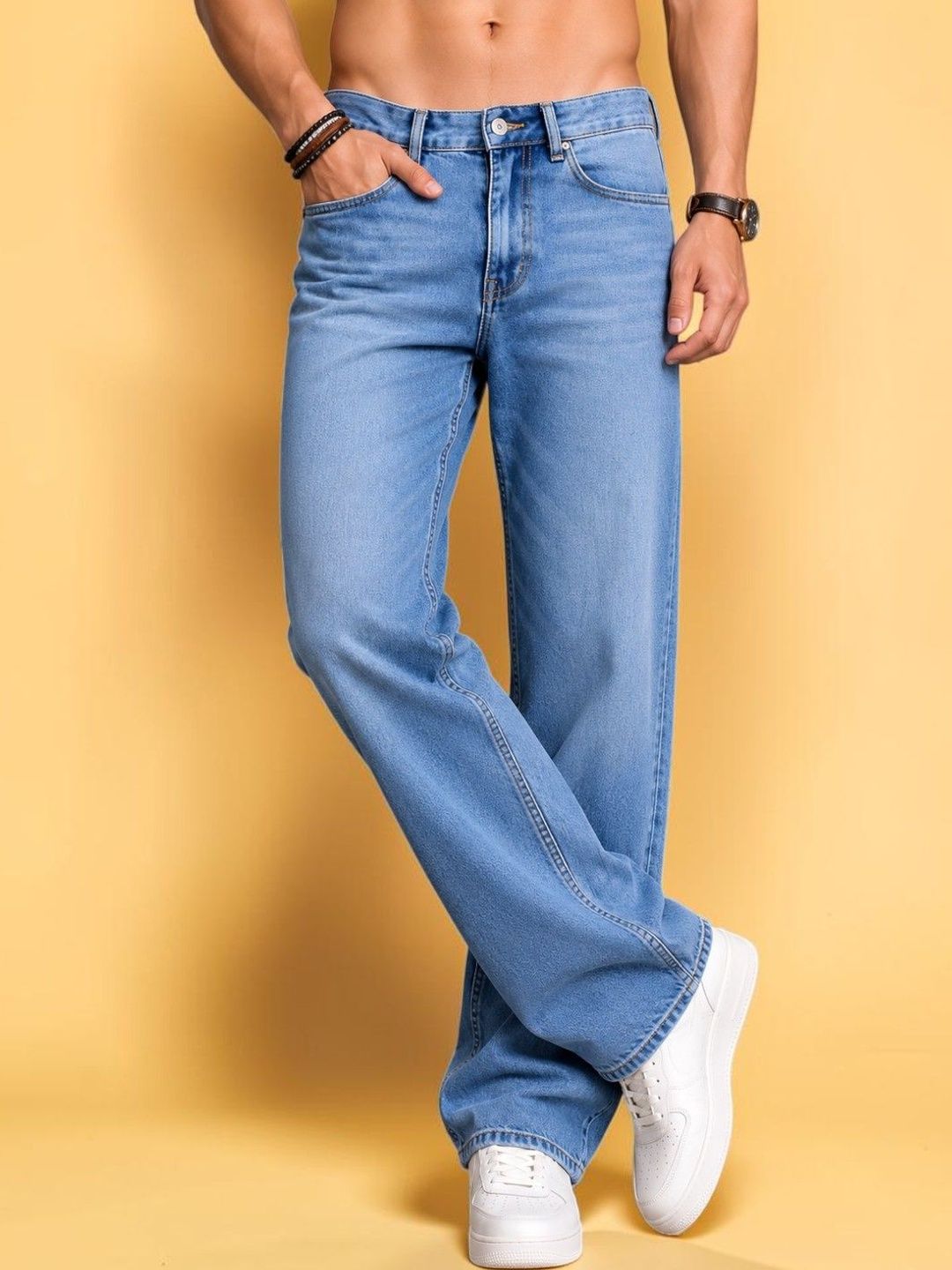 HAUWER Men Jean Straight Fit Mid-Rise Light Fade Stretchable Jeans-picture-26