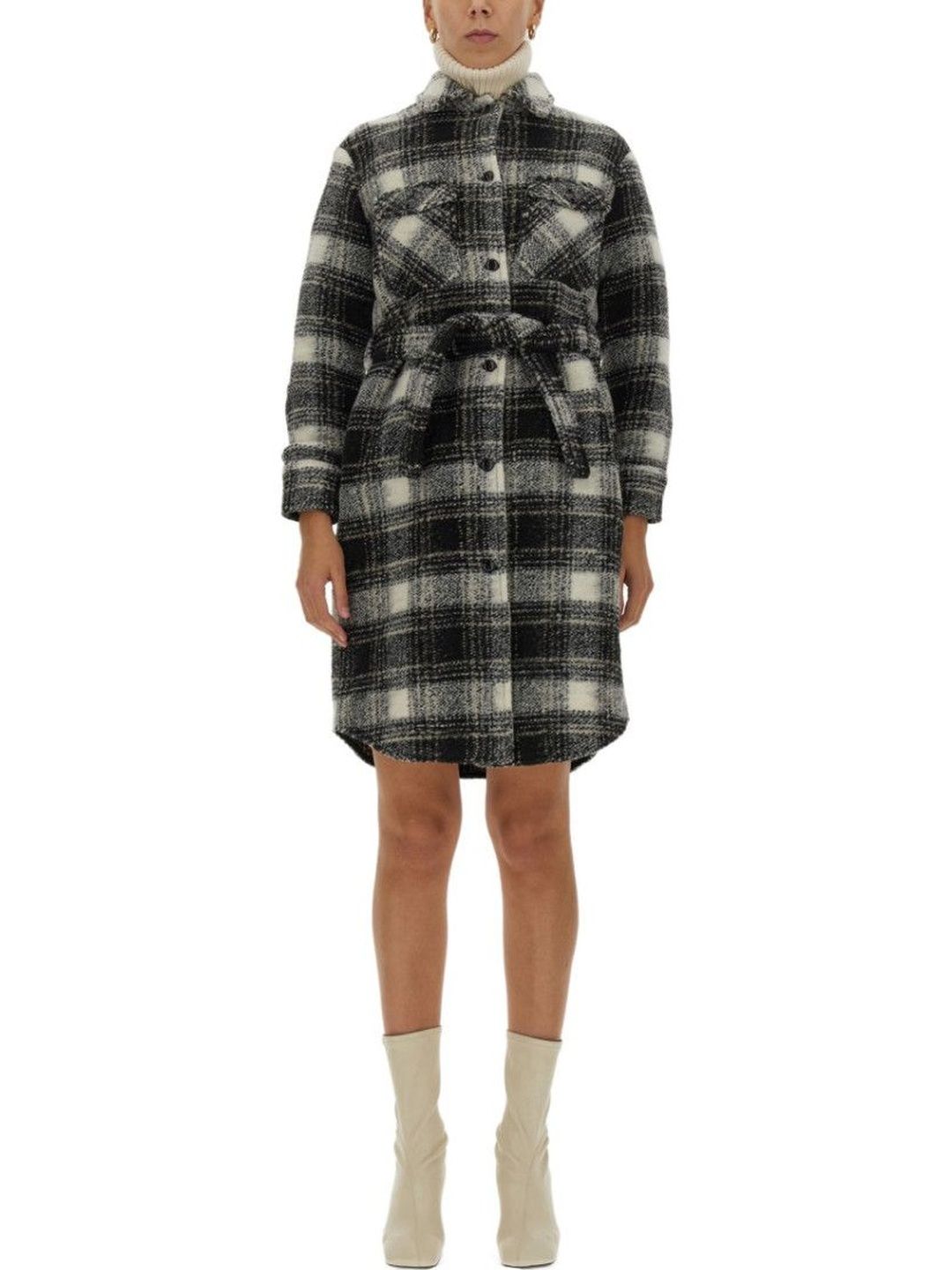 Black Checks Shirt Collar Jacket-image-3