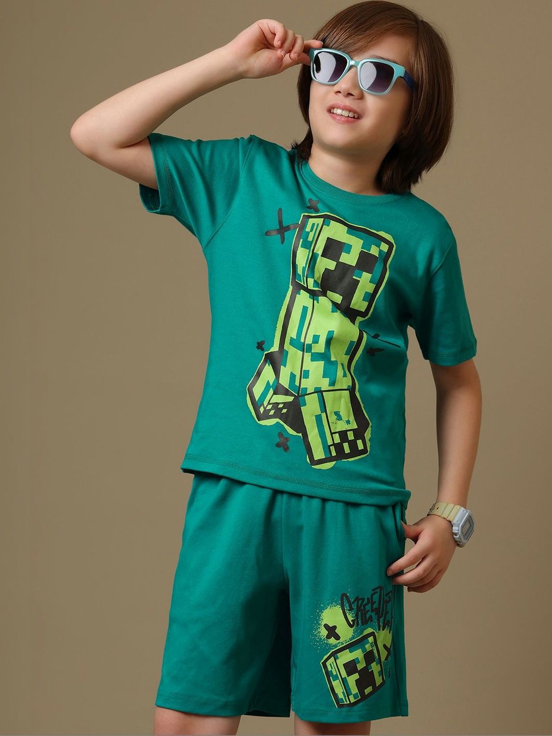 Kids Ville Boys Minecraft Printed Interlock Cotton T-shirt & Shorts Set-picture-27