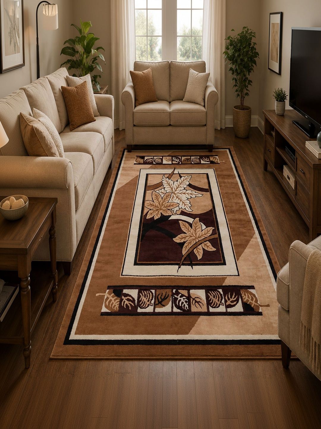 Myntra Elegant Homes Black Floral Anti-Skid Polypropylene Carpet-picture-12