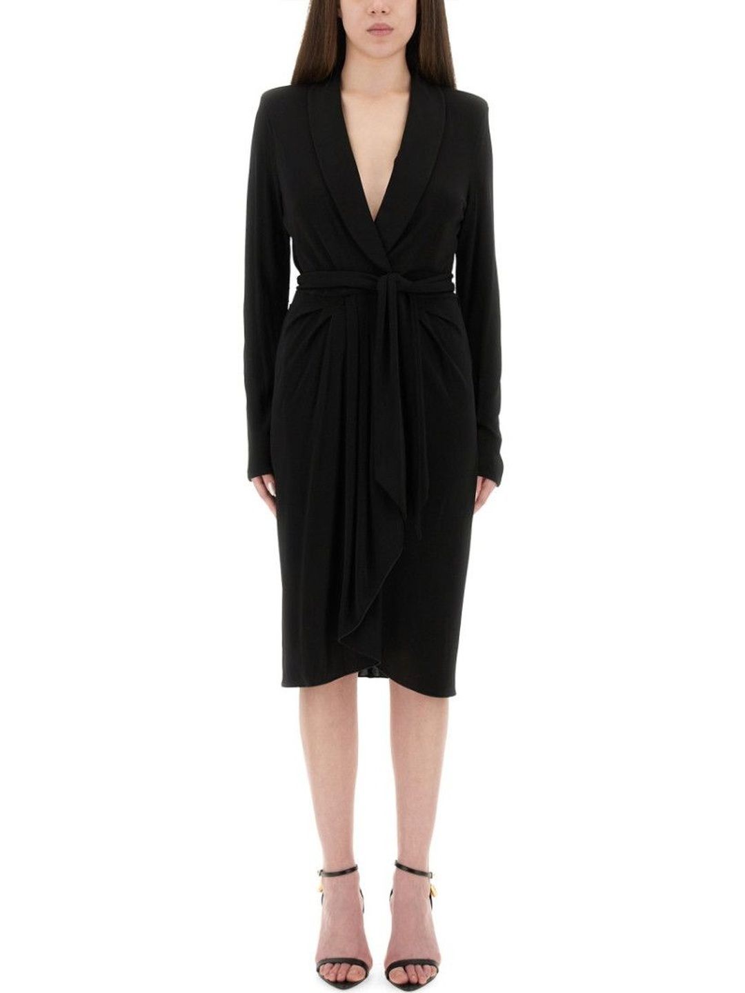 Tom Ford Black Shawl Neck Knee Length Dress-picture-24
