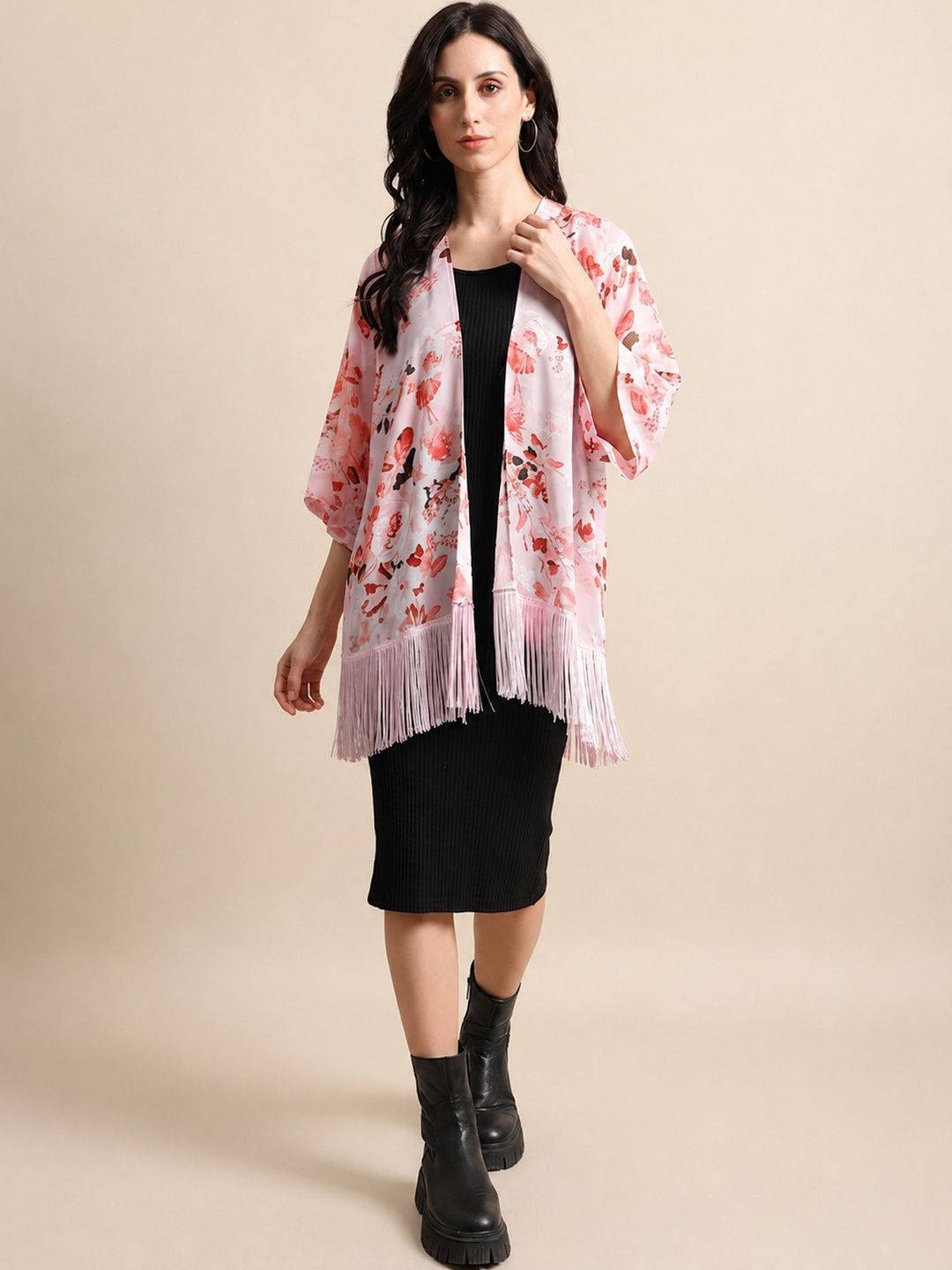 VN VOGUE Women Printed Tasselled Shrug-image-33