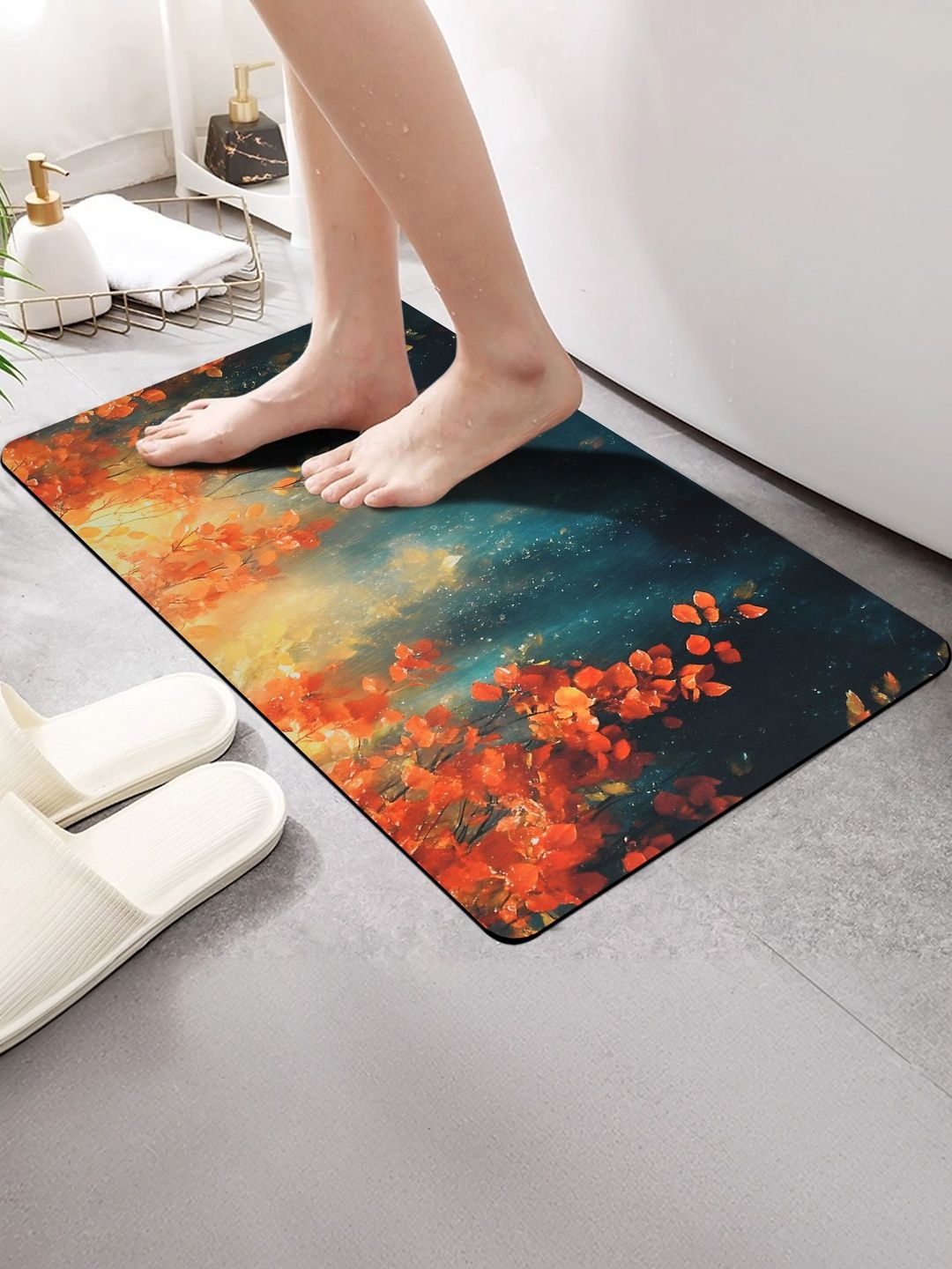 FINE TEX WORLD Black & Orange Printed Water Absorbable Anti-Skid Doormats-image-46