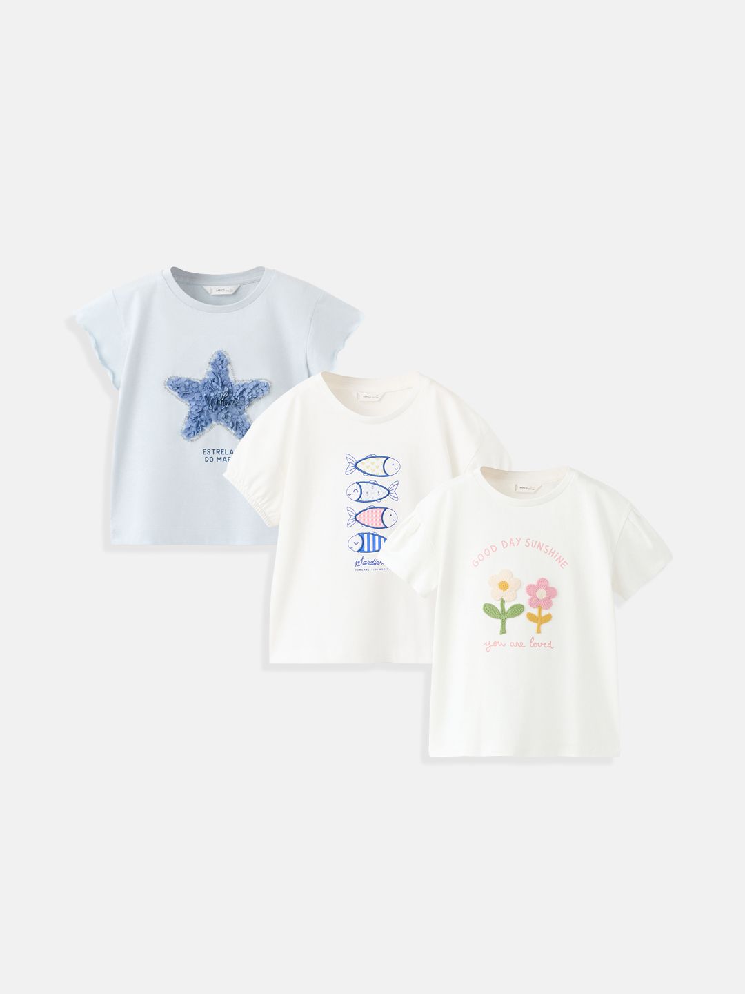 Mango Kids Girls Pack of 3 Printed Pure Cotton T-shirt-picture-25