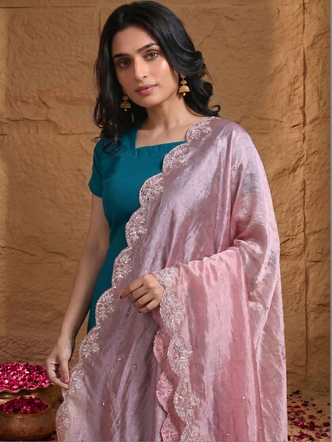 House of Pataudi Embroidered Dupatta with Thread Work-image-44