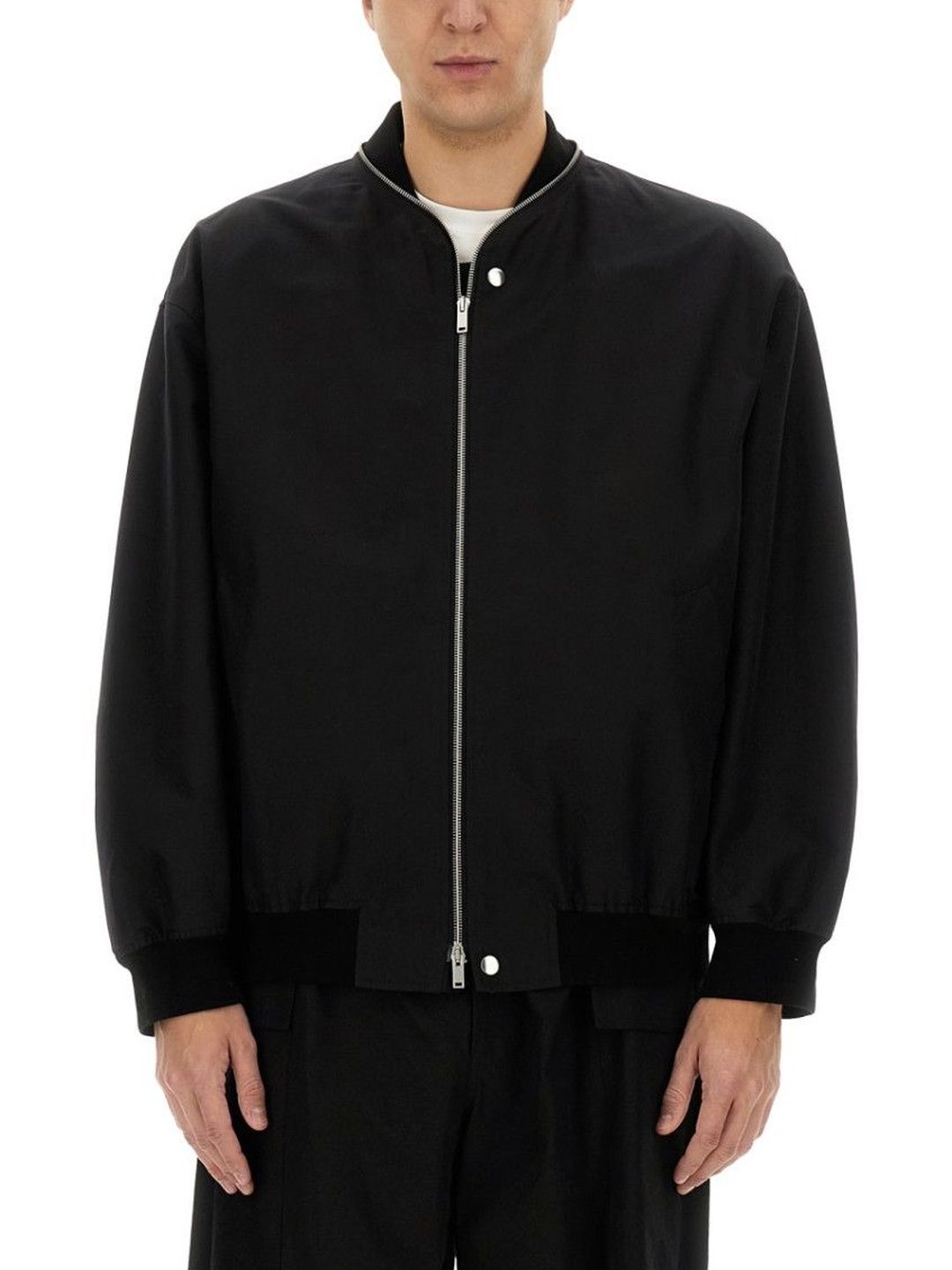 Jil Sander Black Solid Mock Collar Jacket-image-1