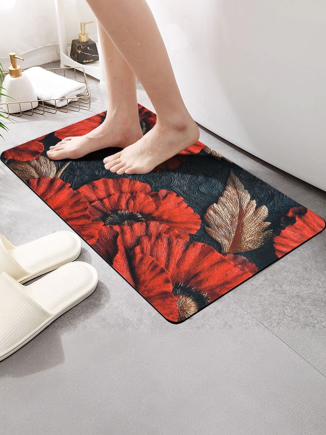 FINE TEX WORLD Black & Red Printed Water Absorbable Anti-Skid Doormats-picture-31