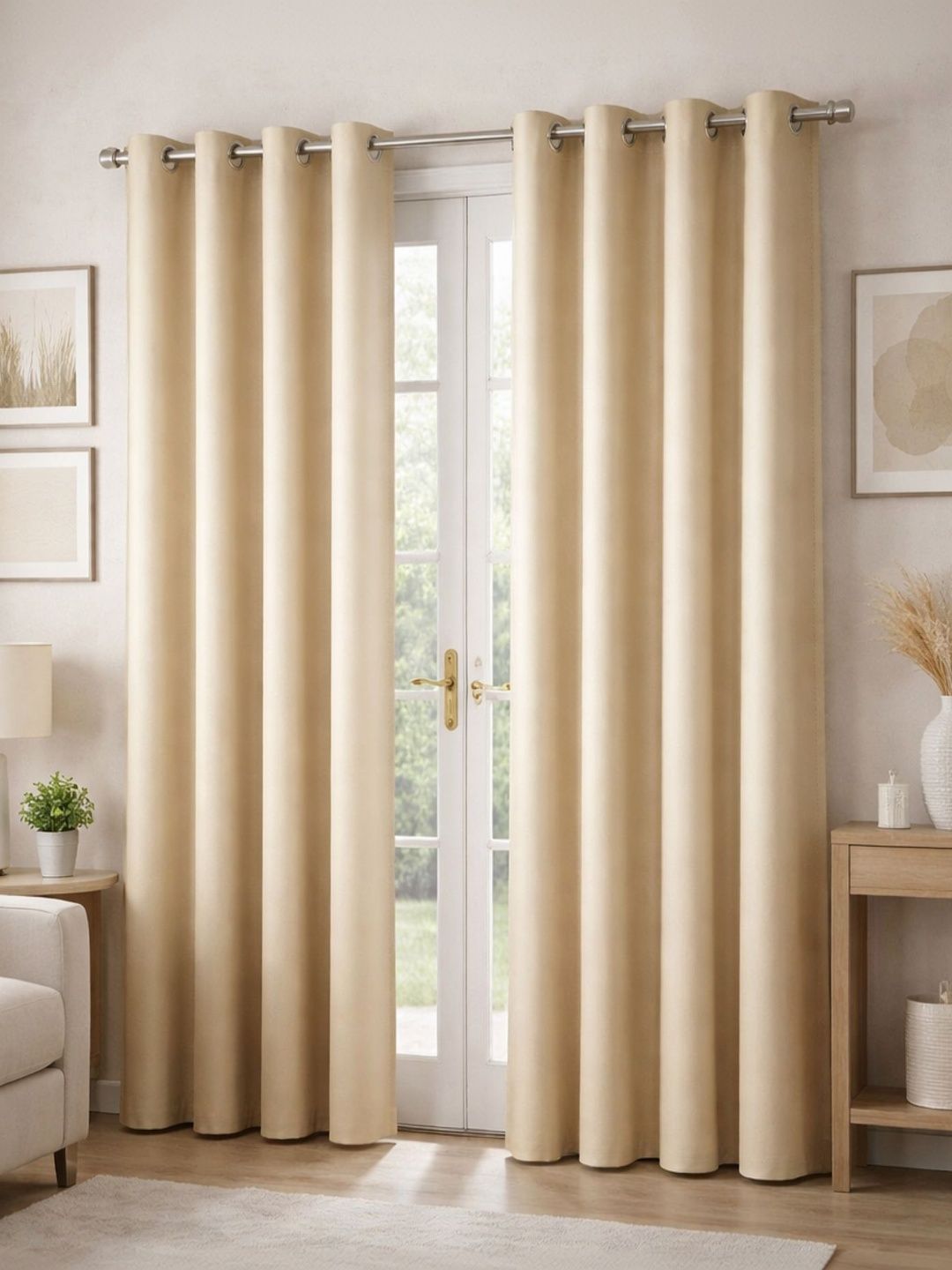 Myntra Elegant Homes Beige Set of 3 Black Out Door Curtain-image-33