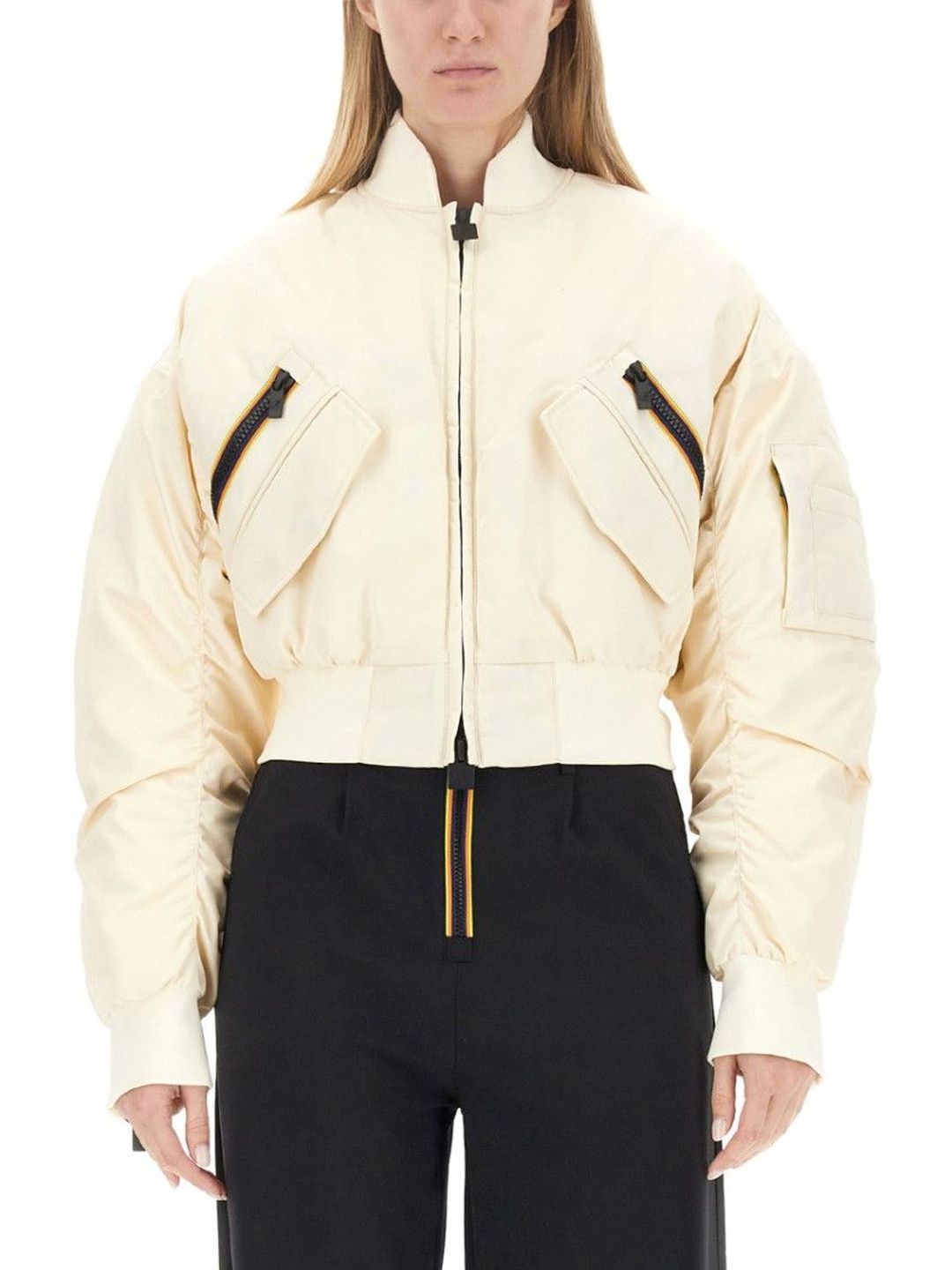 K-Way Beige Solid Mock Collar Jacket-picture-54