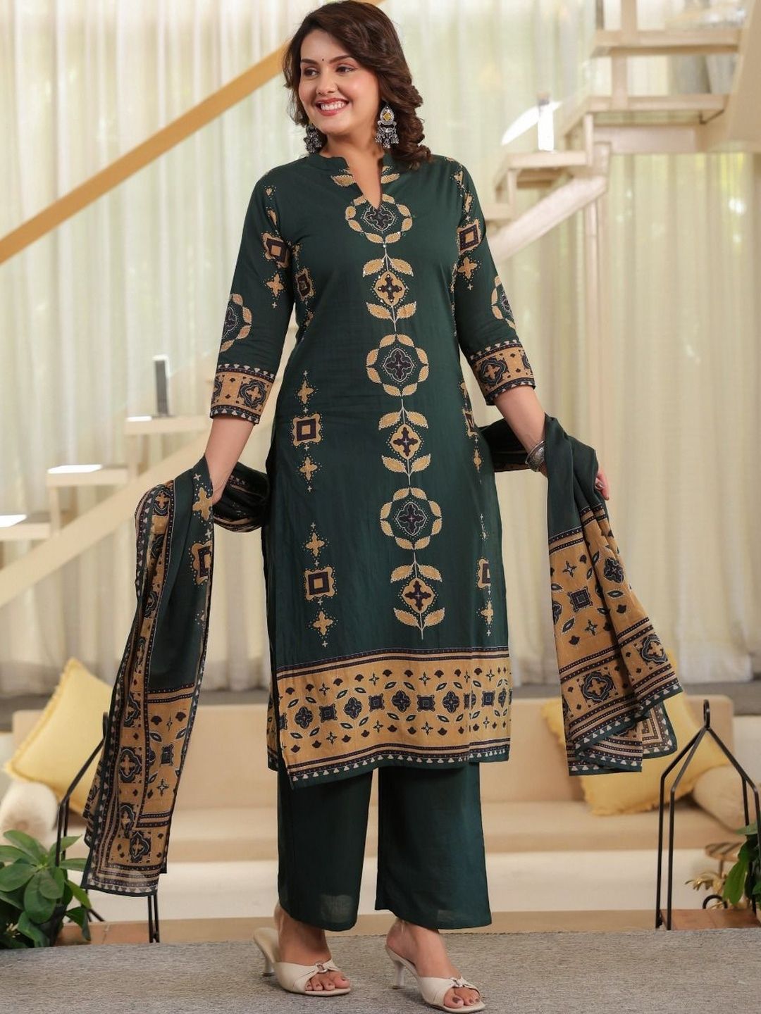 Berrylicious Women Ethnic Motifs Printed Regular Pure Cotton Kurta with Palazzos & With Dupatta-picture-42