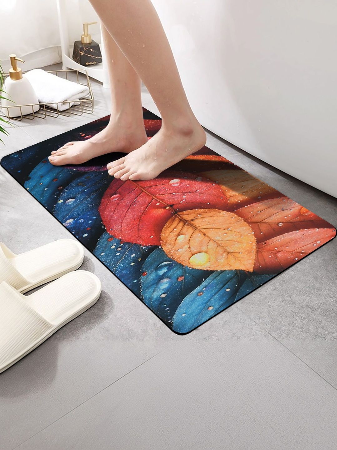 FINE TEX WORLD Black & Red Printed Water Absorbable Anti-Skid Doormats-picture-13