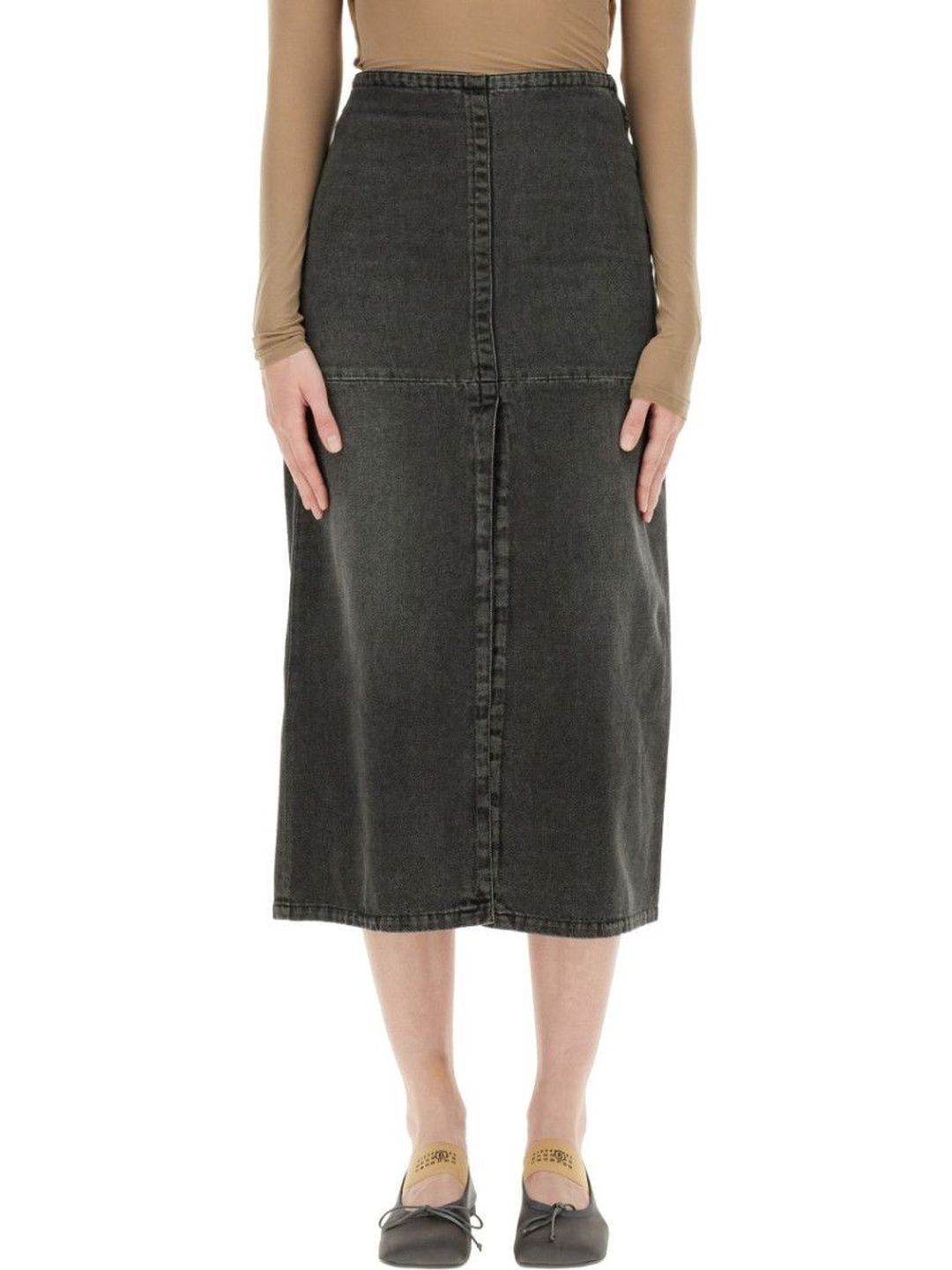 MM6 Maison Margiela Grey Solid Midi Skirt-image-7