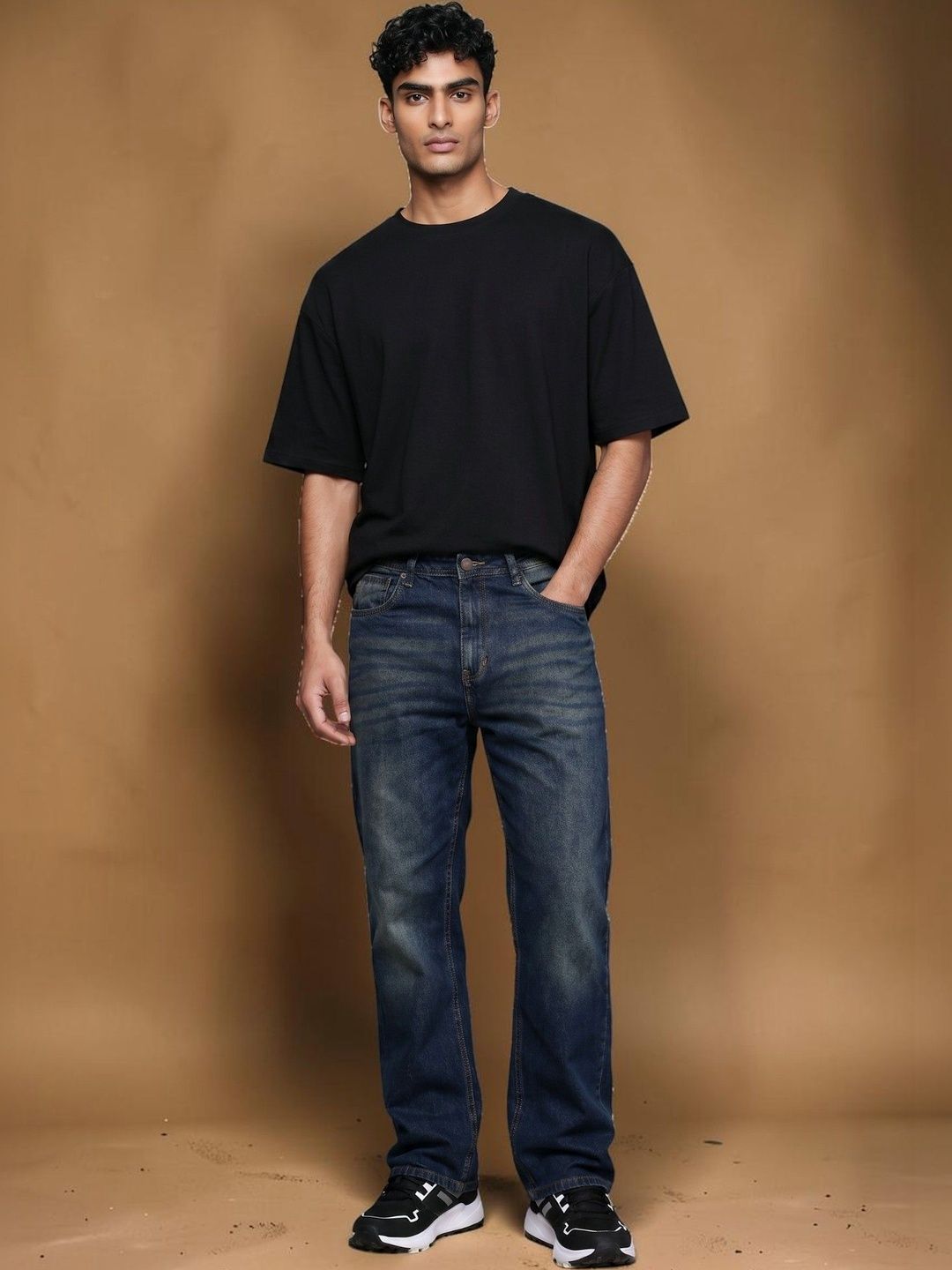 HAUWER Men Jean Straight Fit Mid-Rise Low Distress Light Fade Stretchable Jeans-picture-13