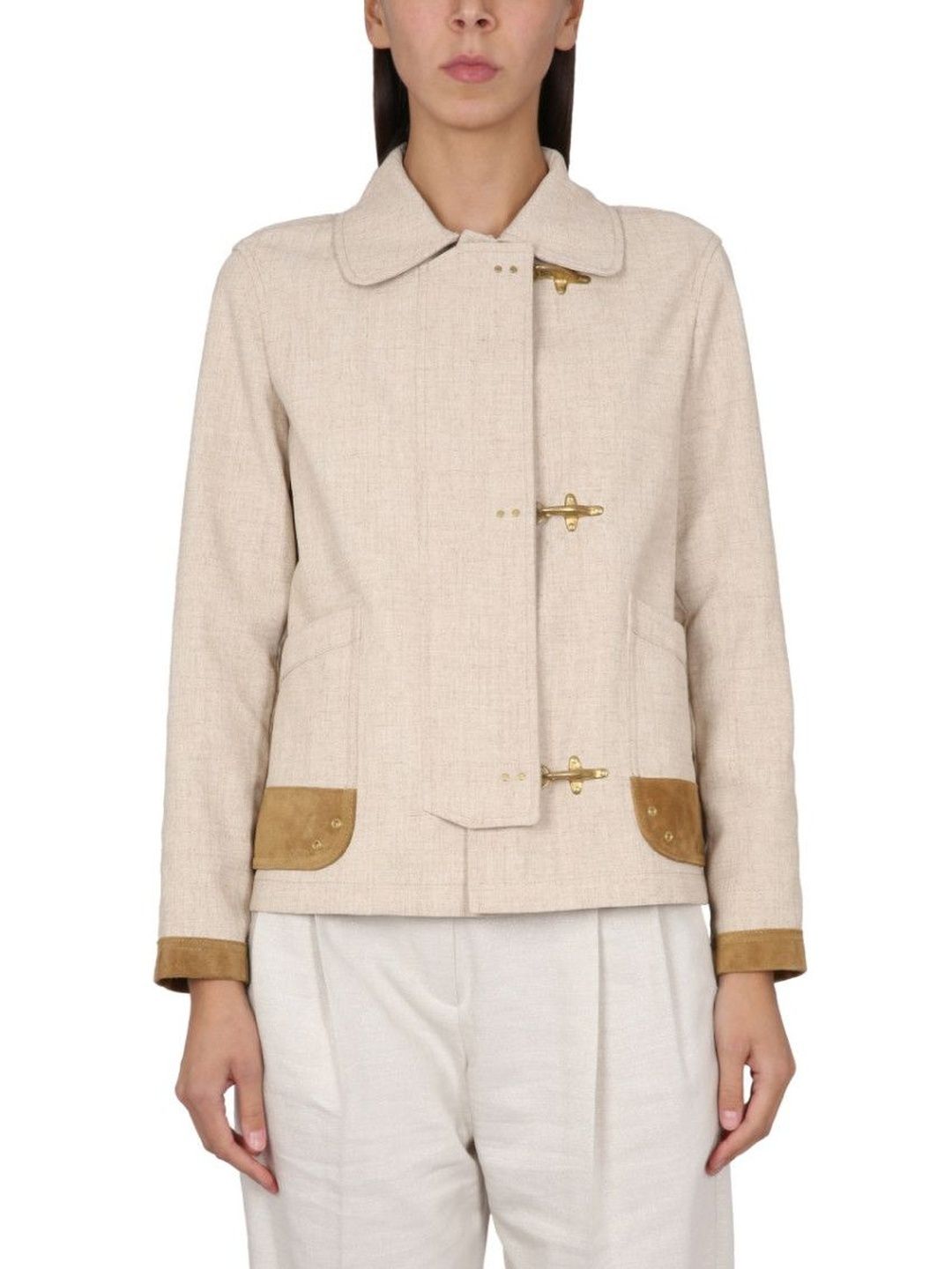 Fay Beige Textured Shirt Collar Jacket-image-5