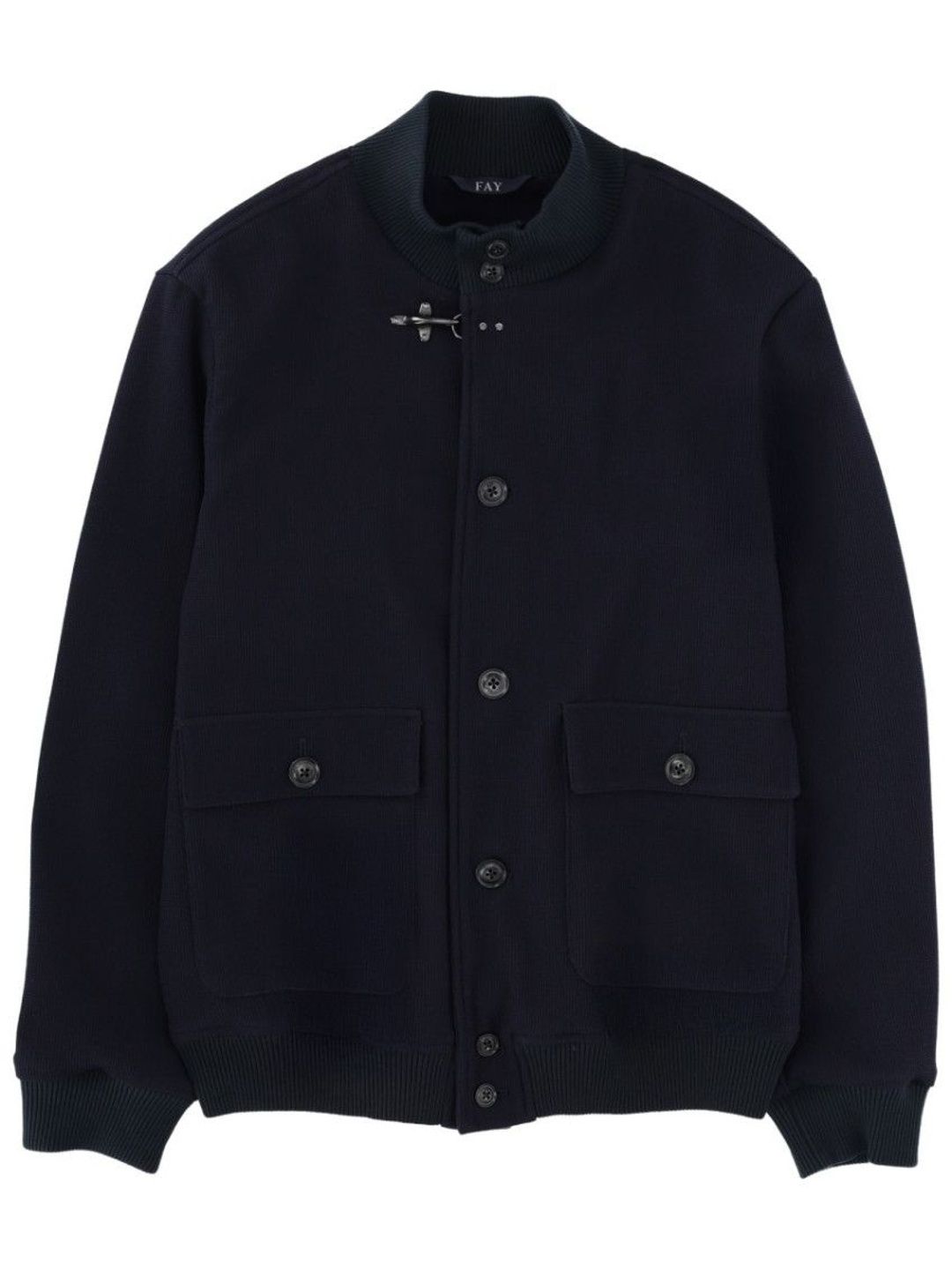 Fay Dark Blue Solid Mock Collar Jacket-picture-42