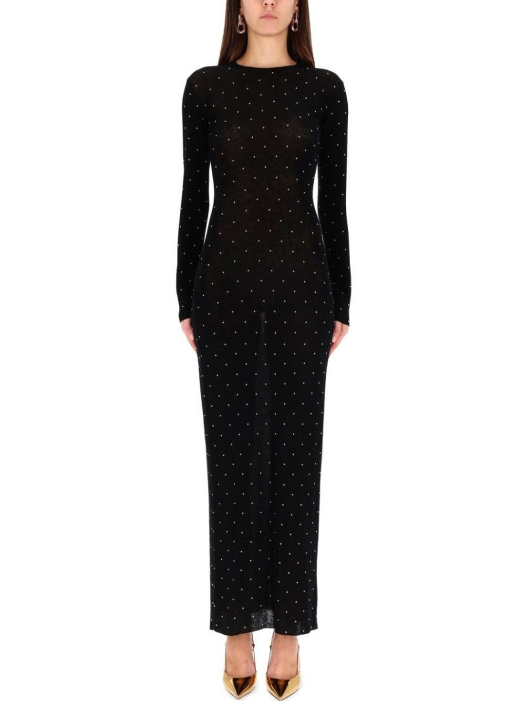 Rabanne Black Embellished Round Neck Maxi Dress-image-40