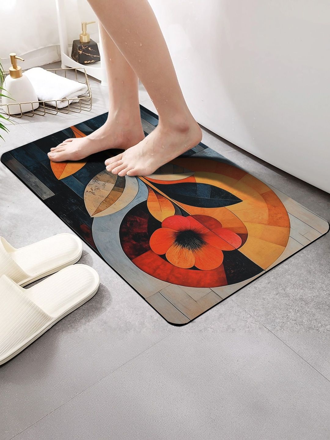 FINE TEX WORLD Black & Red Printed Water Absorbable Anti-Skid Doormats-picture-29