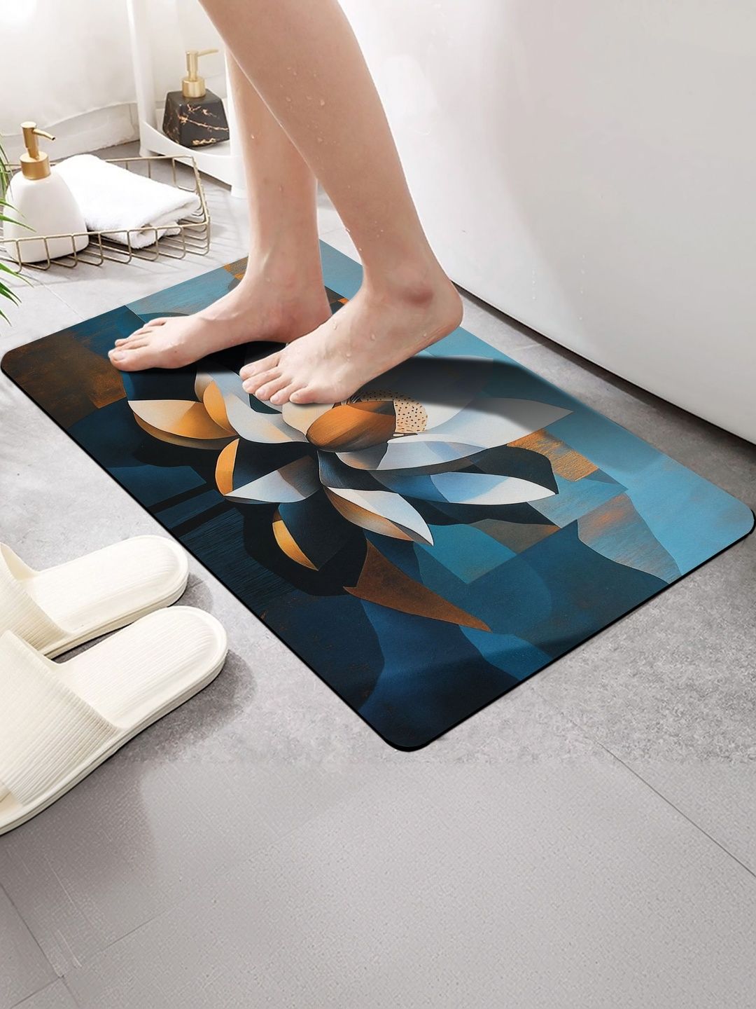 FINE TEX WORLD Black & Blue Printed Water Absorbable Anti-Skid Doormats-picture-28