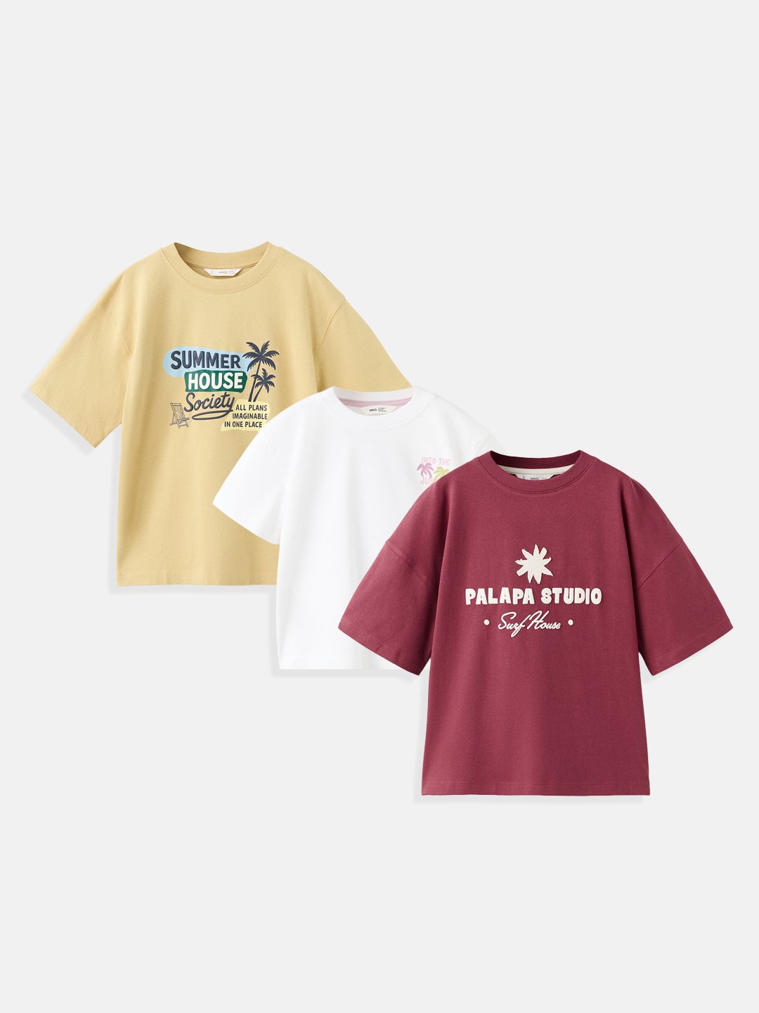 Mango Kids Boys Pack Of 3 Printed Drop-Shoulder Sleeves Pure Cotton T-shirt-picture-27