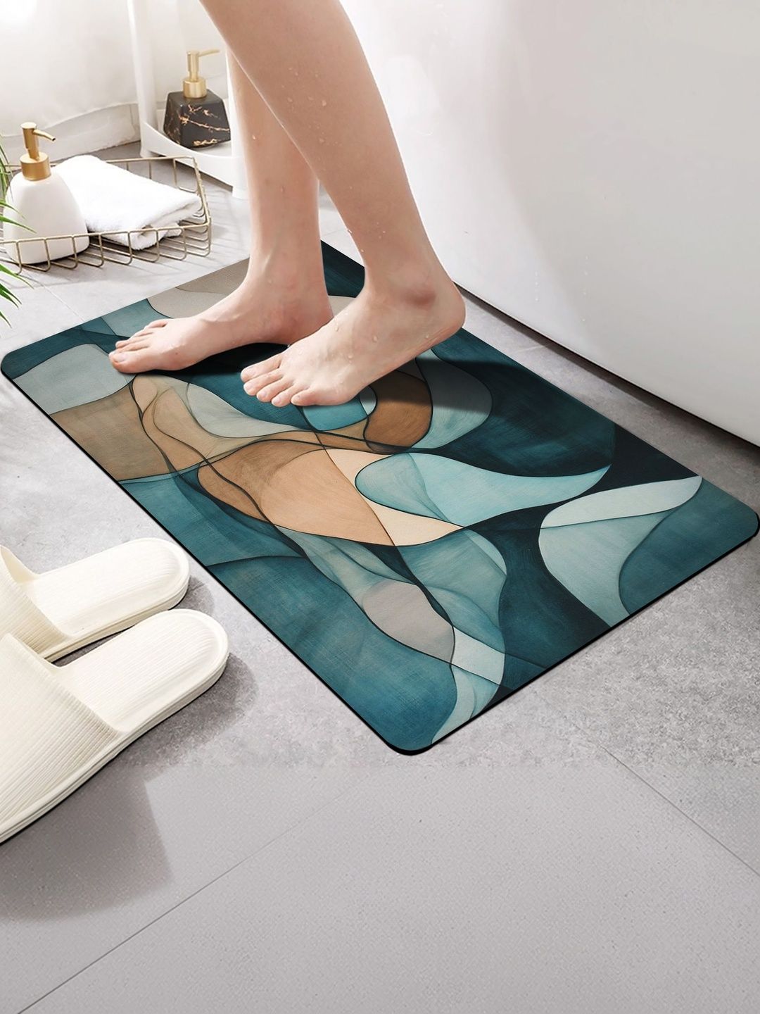 FINE TEX WORLD Blue & Brown Printed Water Absorbable Anti-Skid Doormats-picture-33