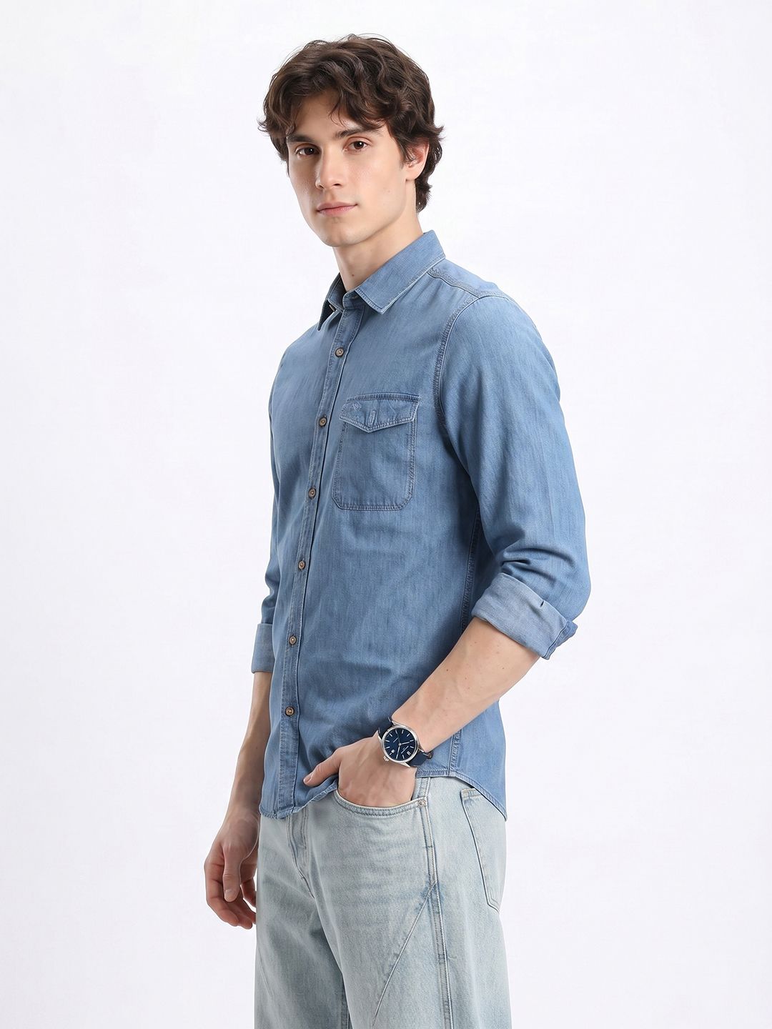 Aeropostale Chambray Pure Cotton Casual Shirt-image-23