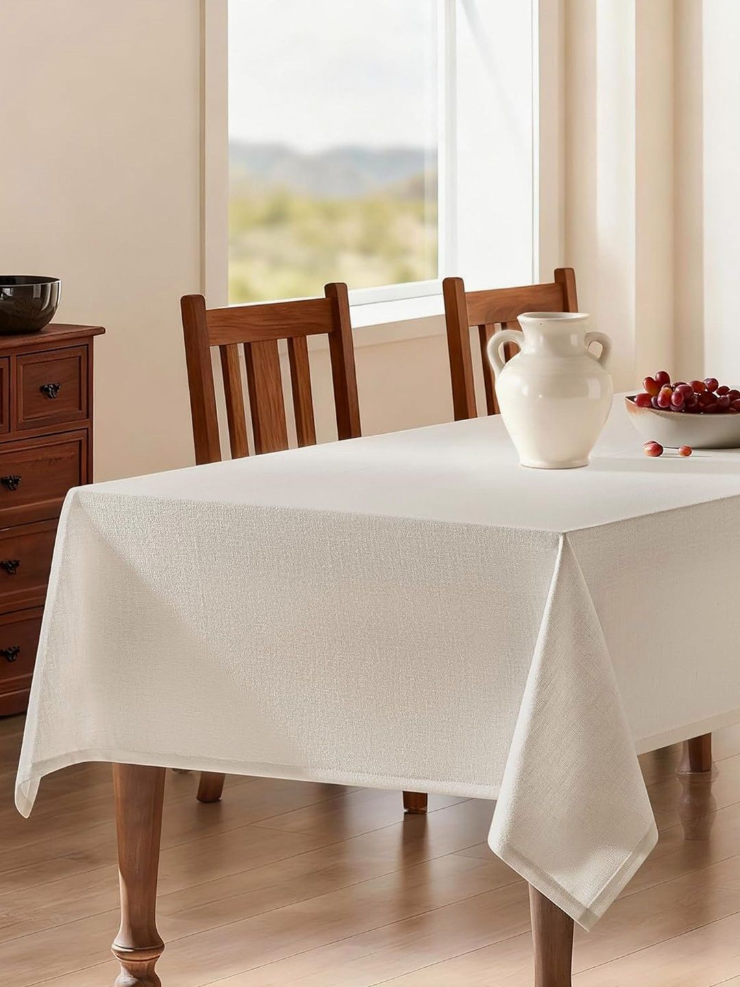 HOME COLORS.IN Beige Cotton 4-Seater Table Cover with Textured details-picture-35