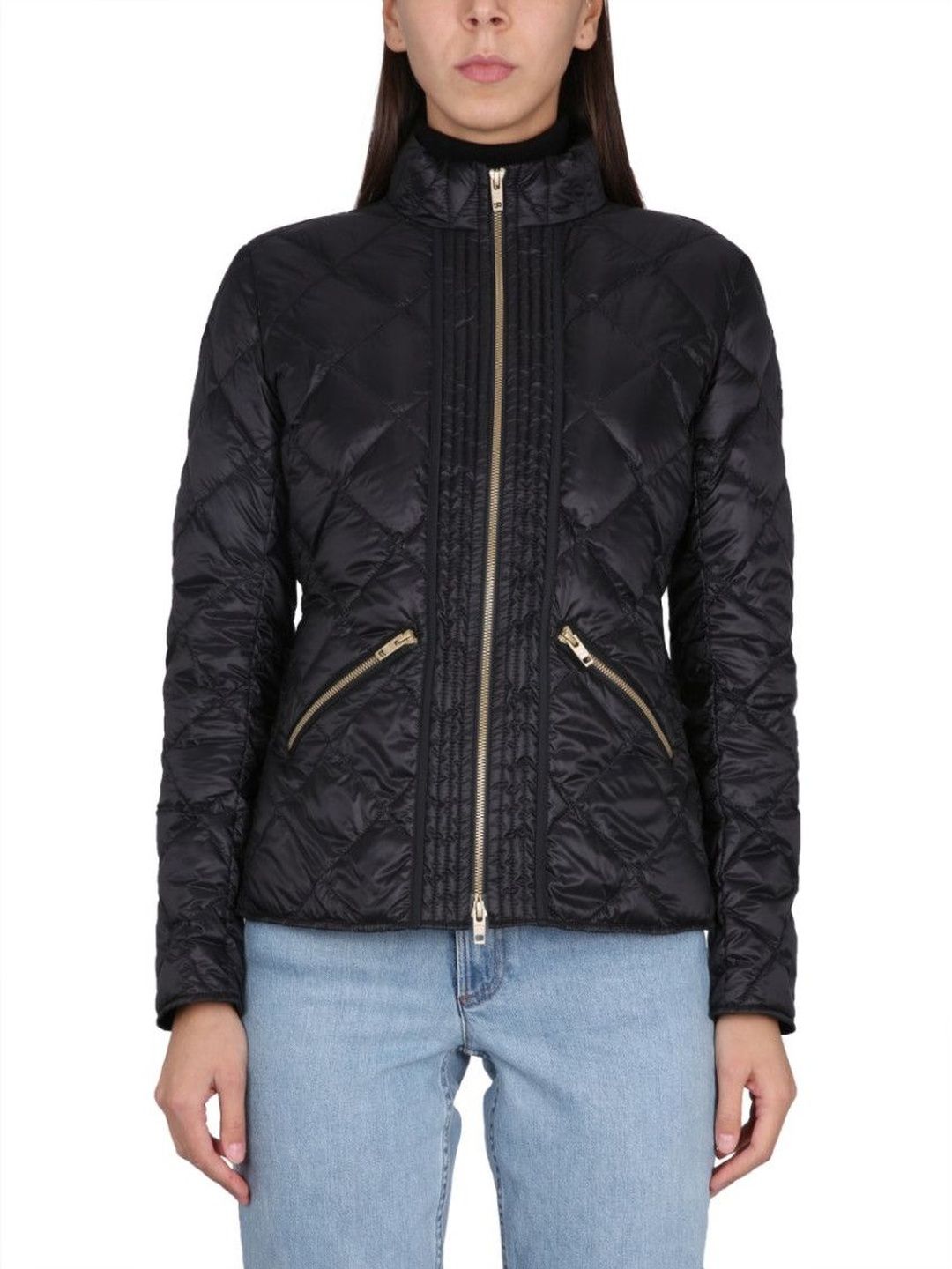 Fay Black Quilted Mock Collar Jacket-image-49