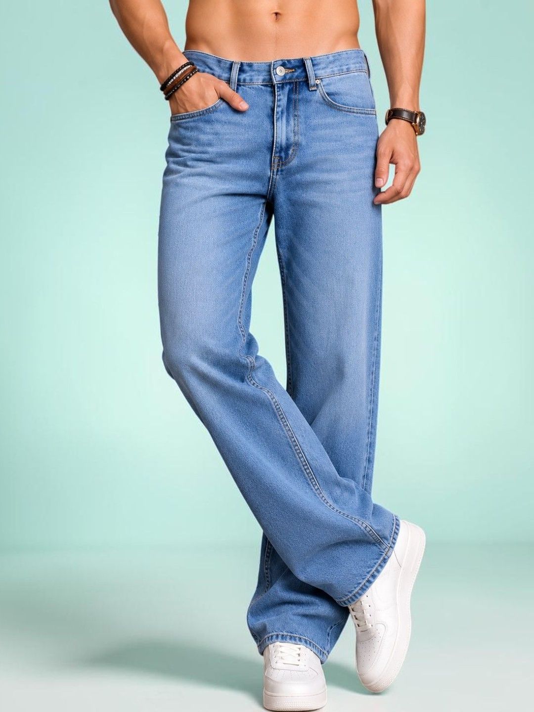 HAUWER Men Jean Straight Fit Mid-Rise Light Fade Stretchable Jeans-picture-28