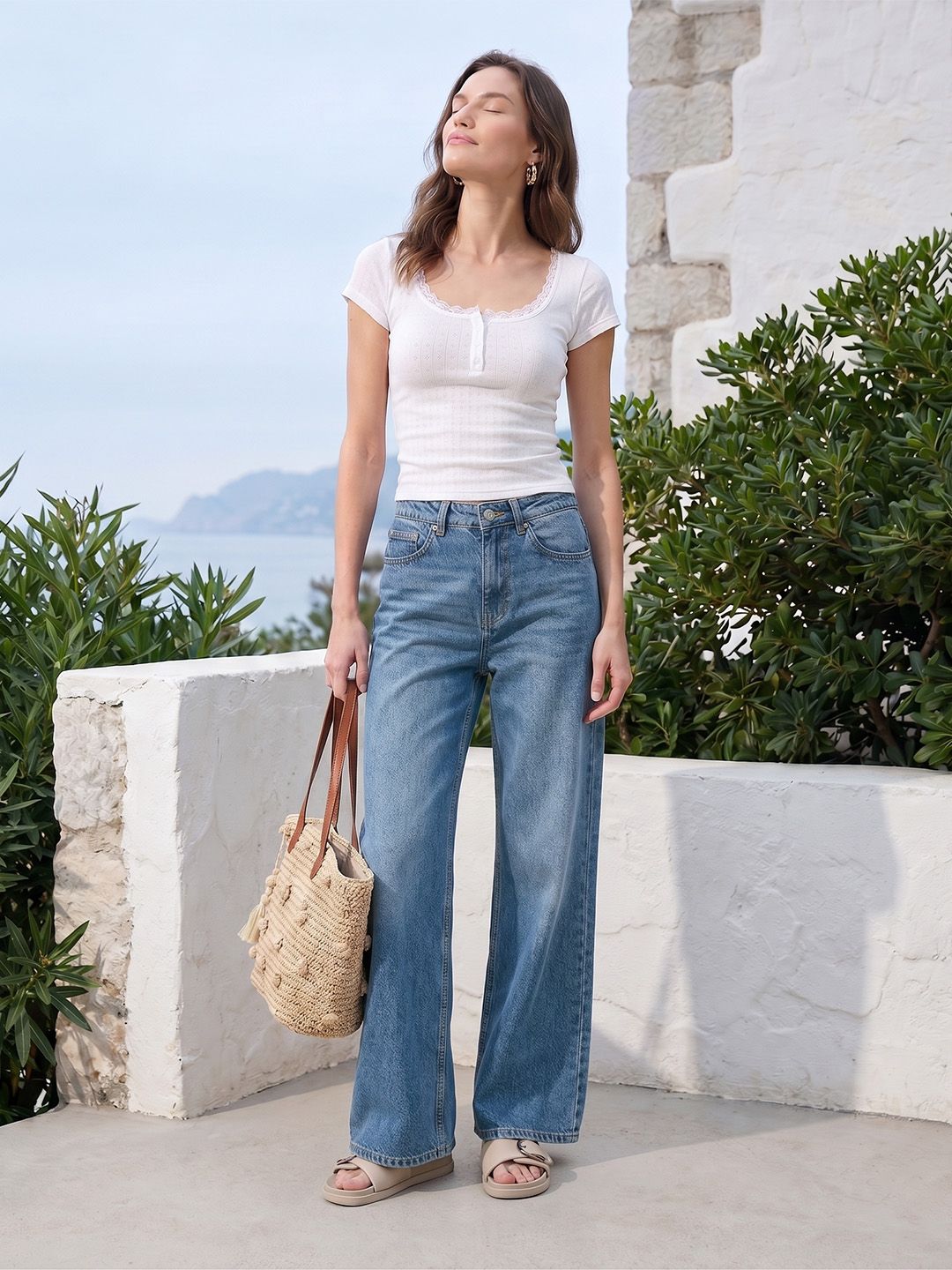 Mast & Harbour Women Wide Leg Pure Cotton Jeans-picture-34
